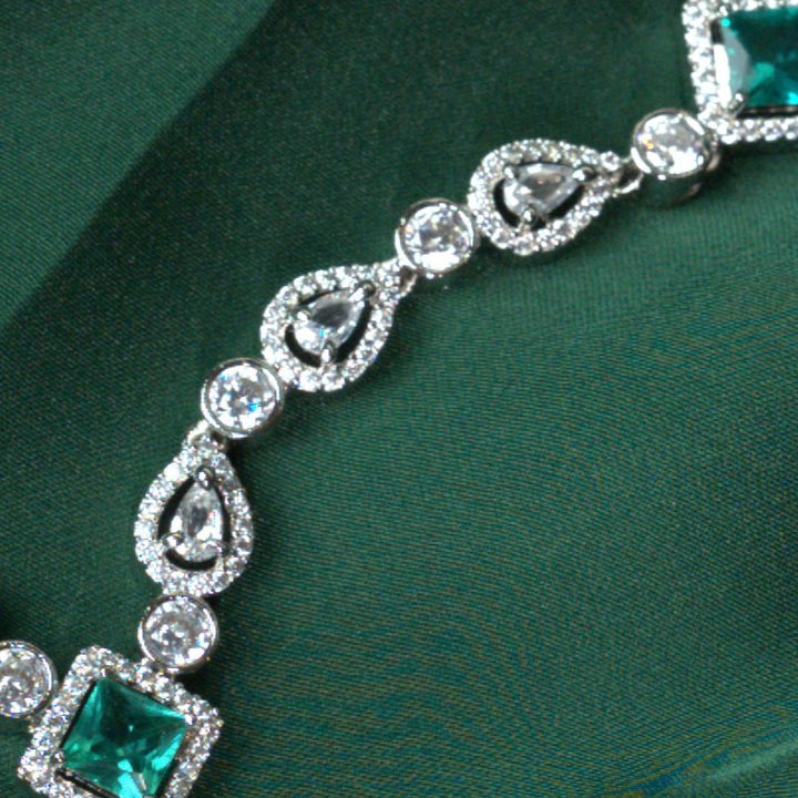 Mivanaa Emerald American Diamond Necklece Set - Mivanaa