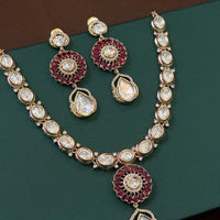 Elegant Ruby Kundan Teardrop Necklace Set