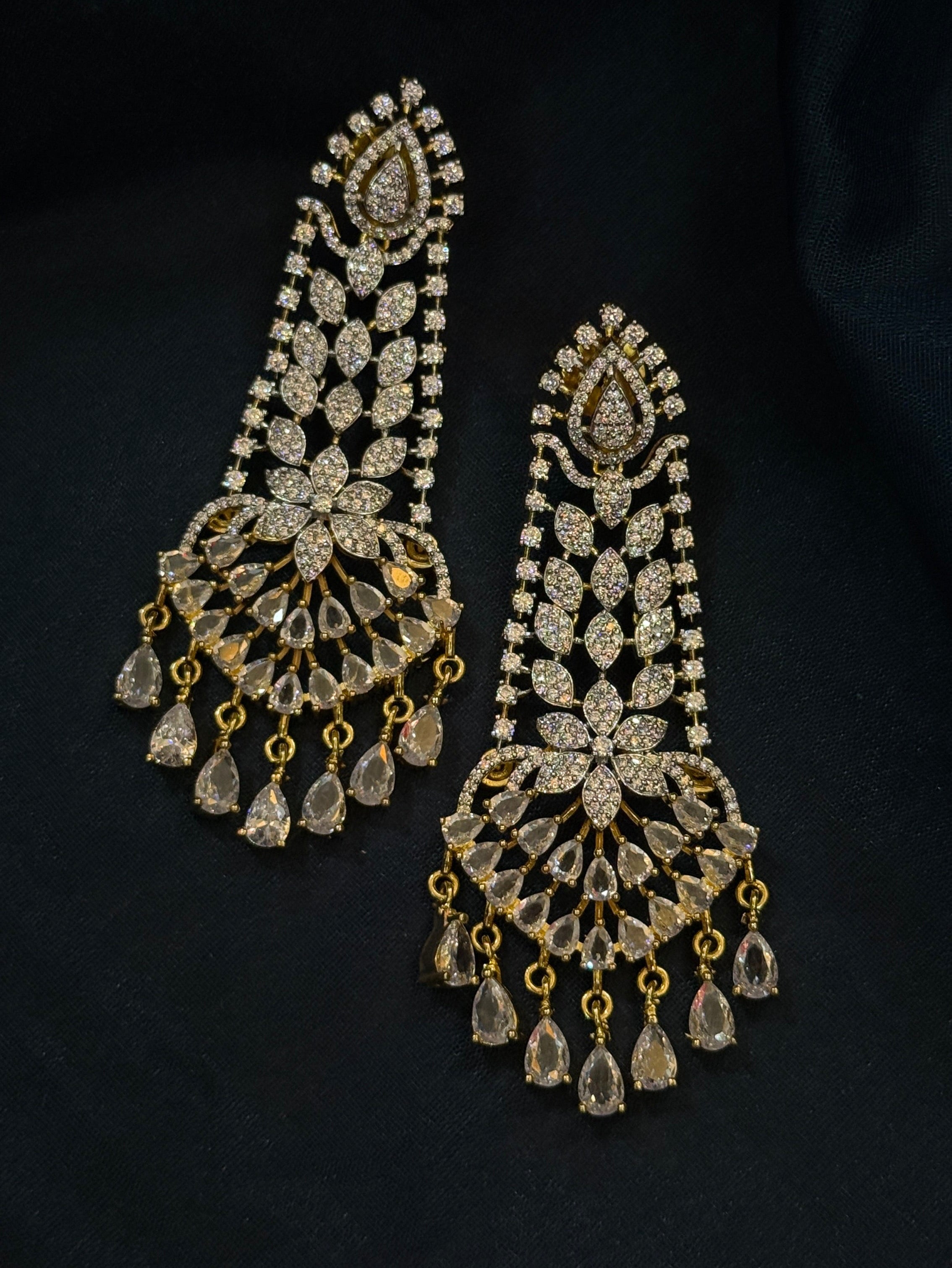 Bridal Style American Diamond Long Earrings with Teardrop Stones