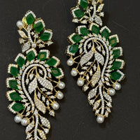Emerald Green Leaf  American Diamond Earrings