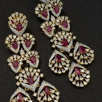Luxury Ruby Red Teardrop American Diamond Long Earrings