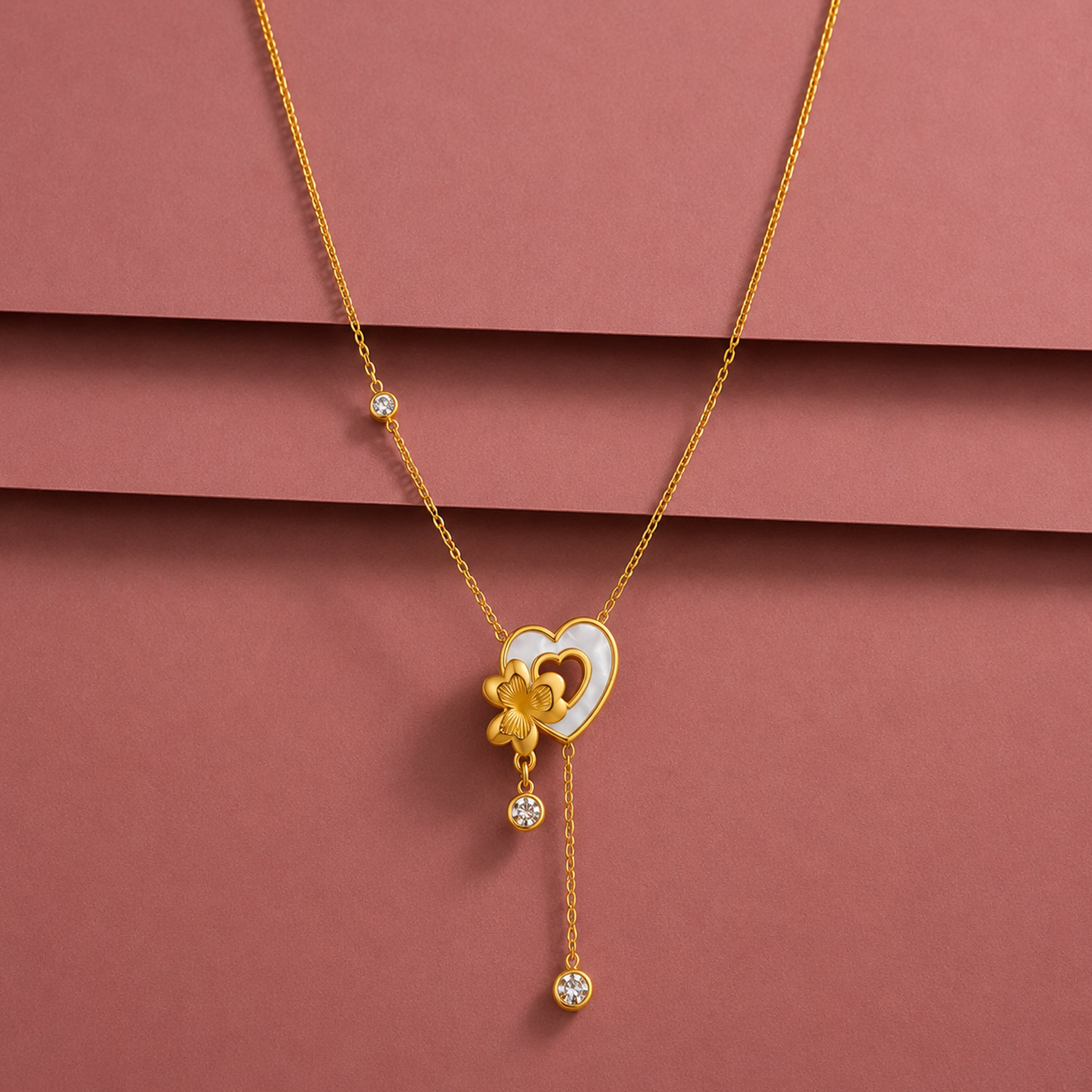 Golden Heart Floral Pendant - Lightweight Office Wear Jewellery