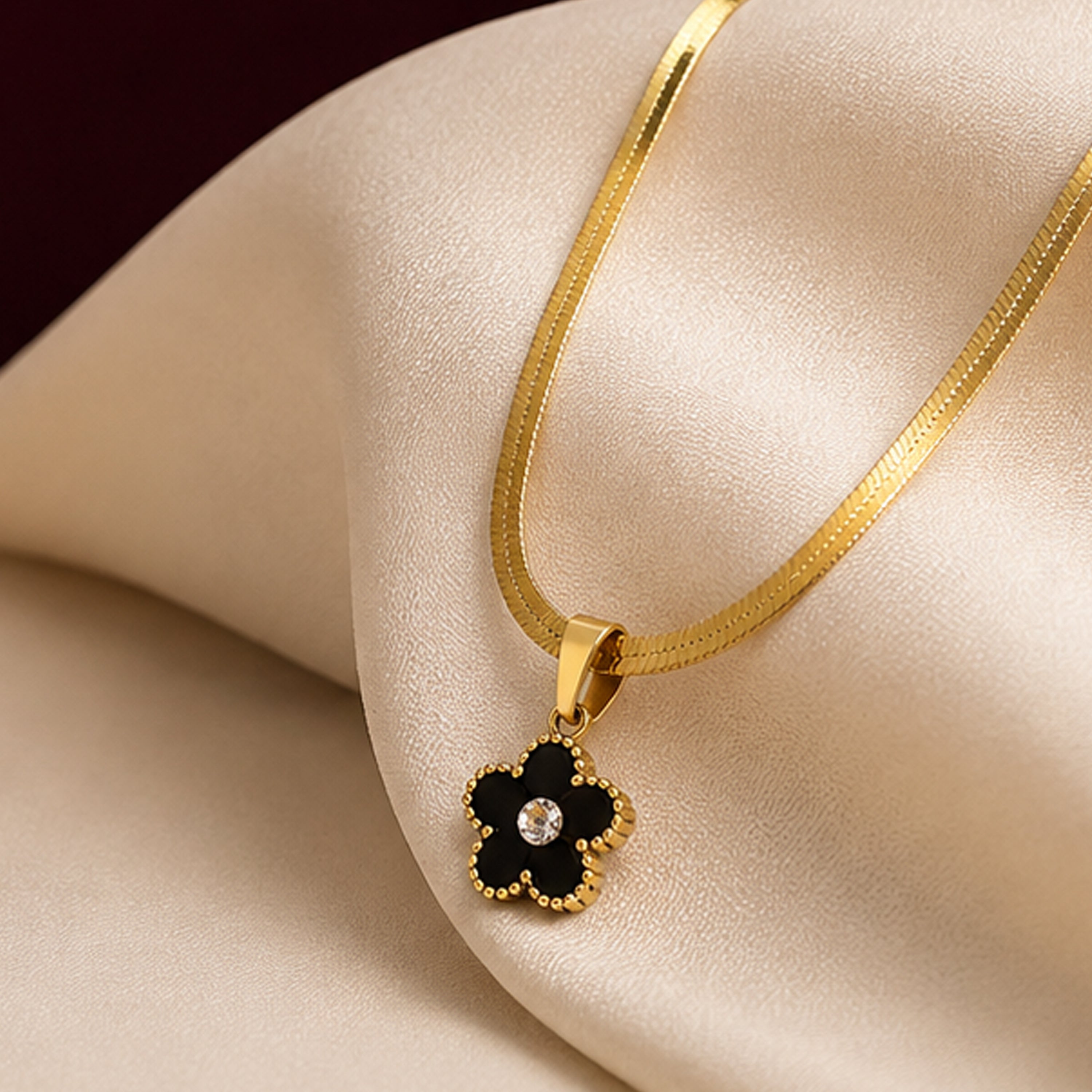 Gold-tone Black Flower Pendant-Lightweight Office Wear Jewellery