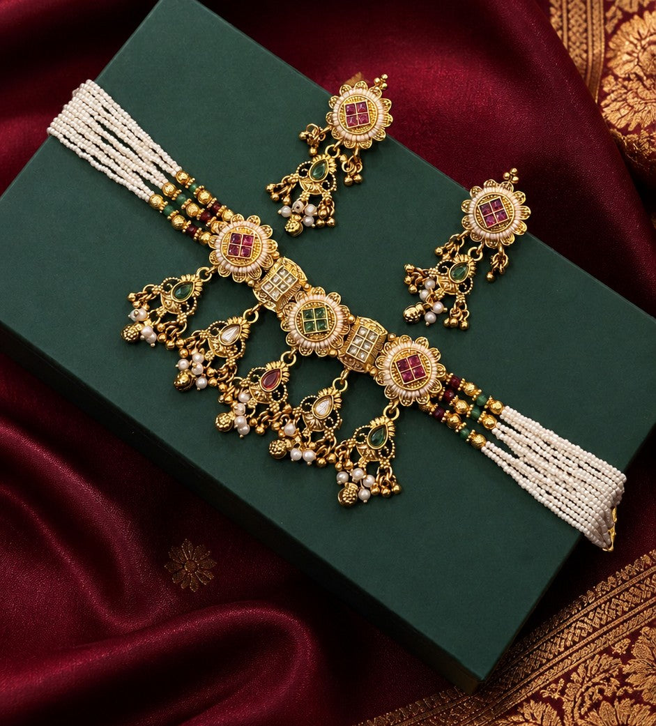 Royal Pearl Kundan Choker Necklace Set