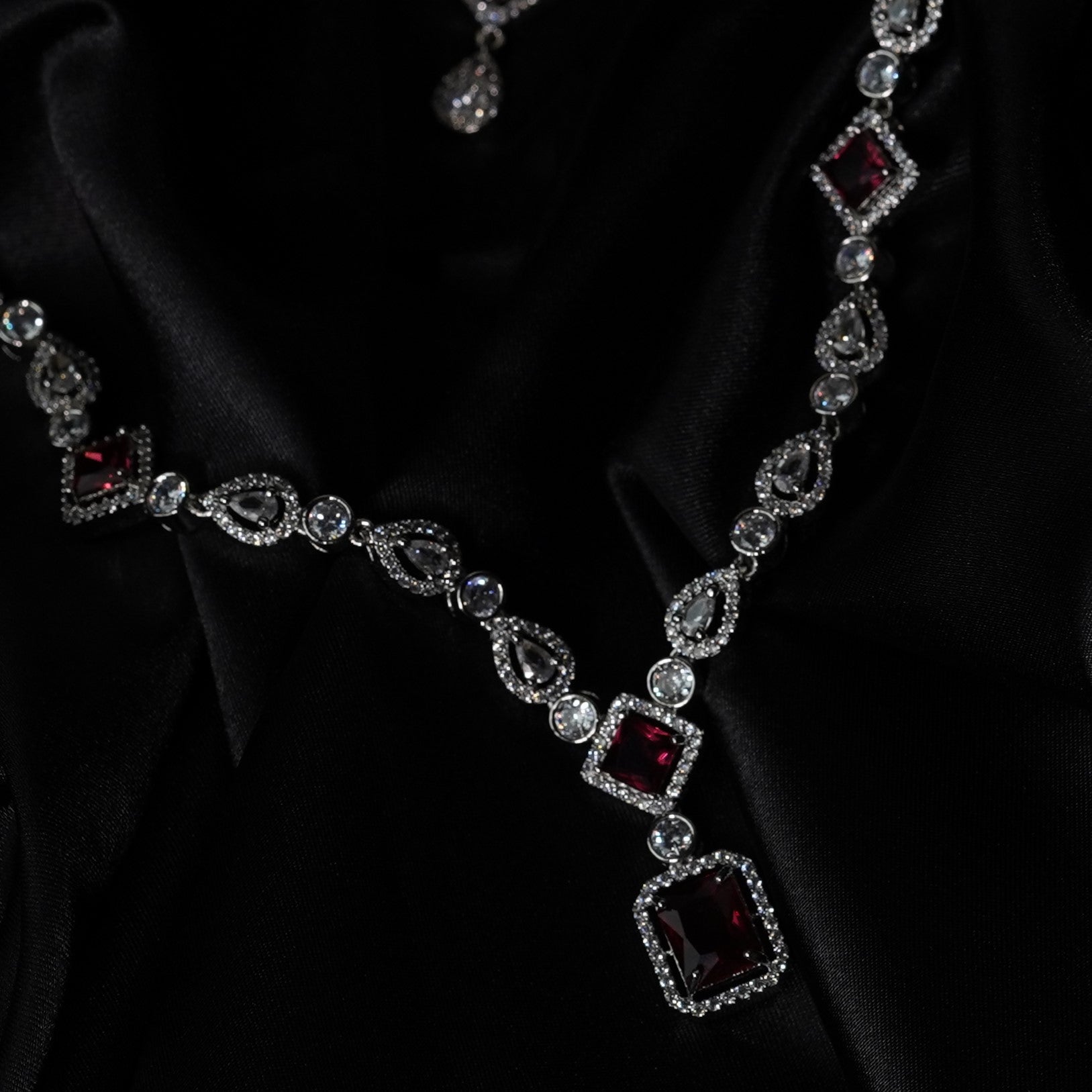 Ruby Ameriacn Diamond necklace Earrings set - Mivanaa