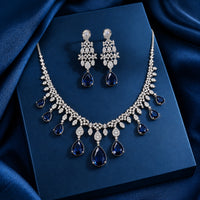 Blue American Diamond Zirconia Necklace Set