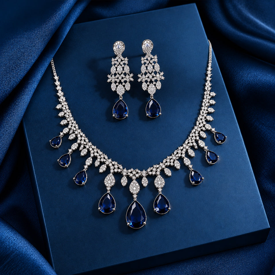 Blue American Diamond Zirconia Necklace Set
