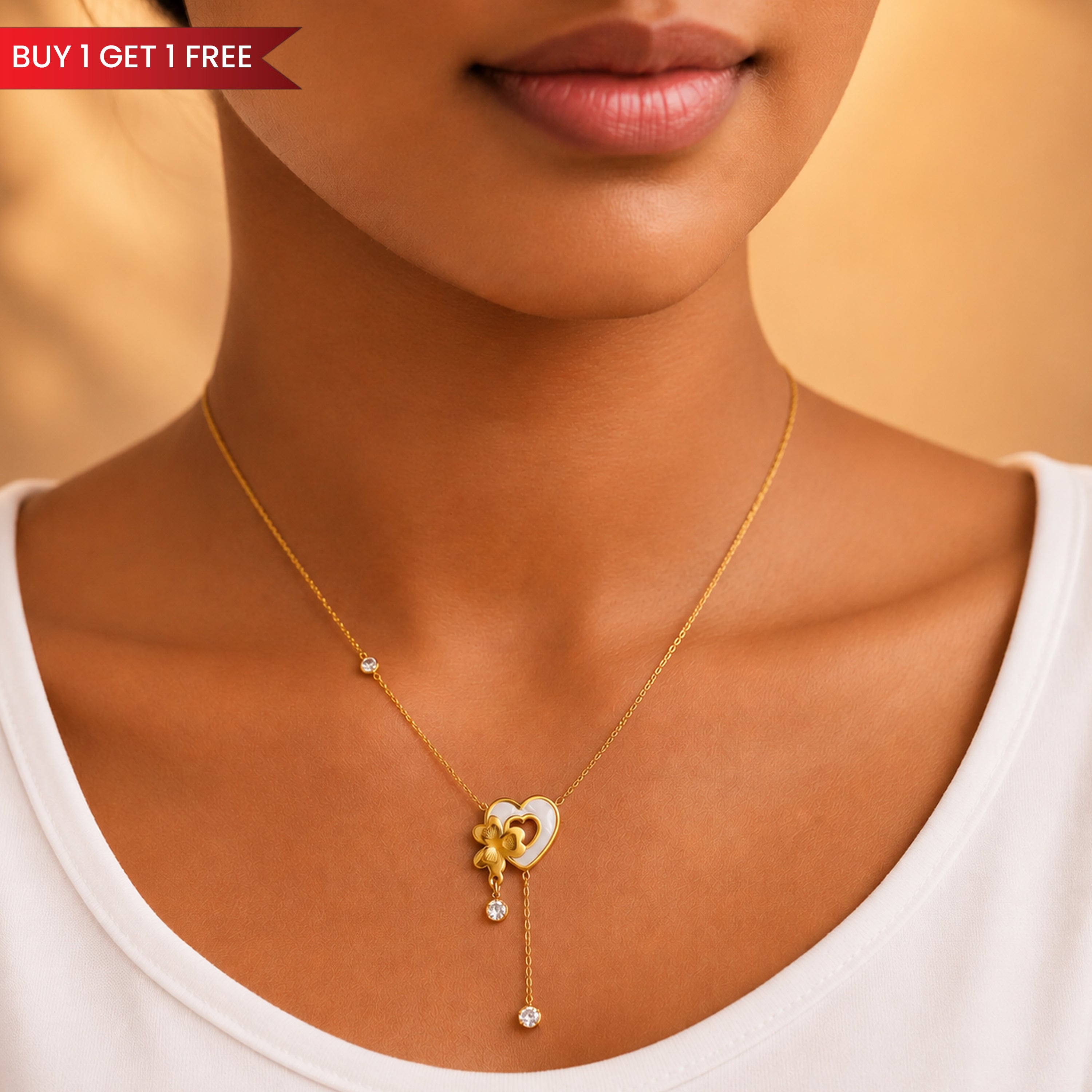 Golden Heart Floral Pendant - Lightweight Office Wear Jewellery