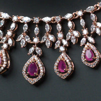 Gracy Ruby Rose gold CZ Designer Necklace Set-Mivanaa