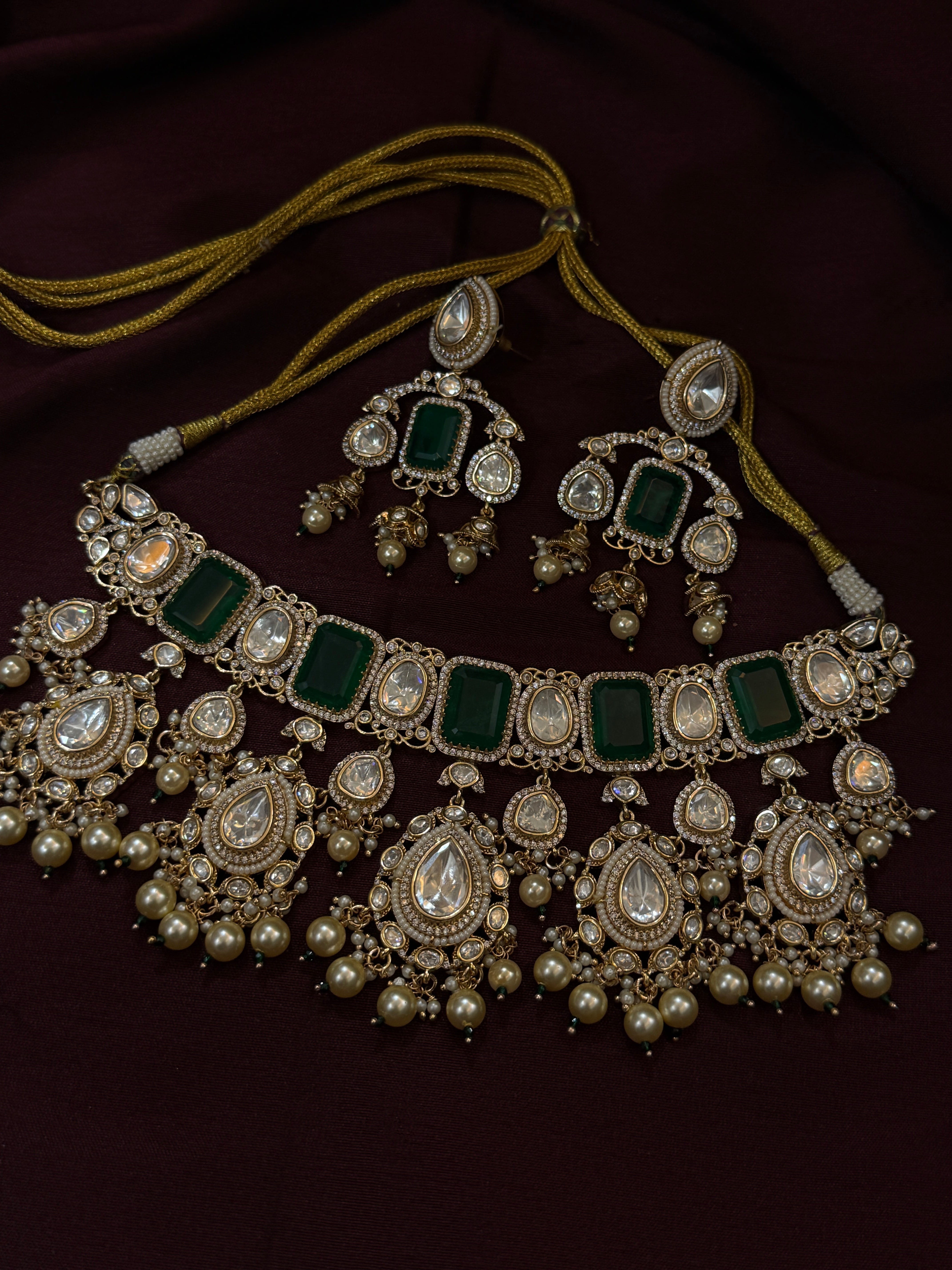 Emerald Regal Heritage Polki Kundan Bridal Set