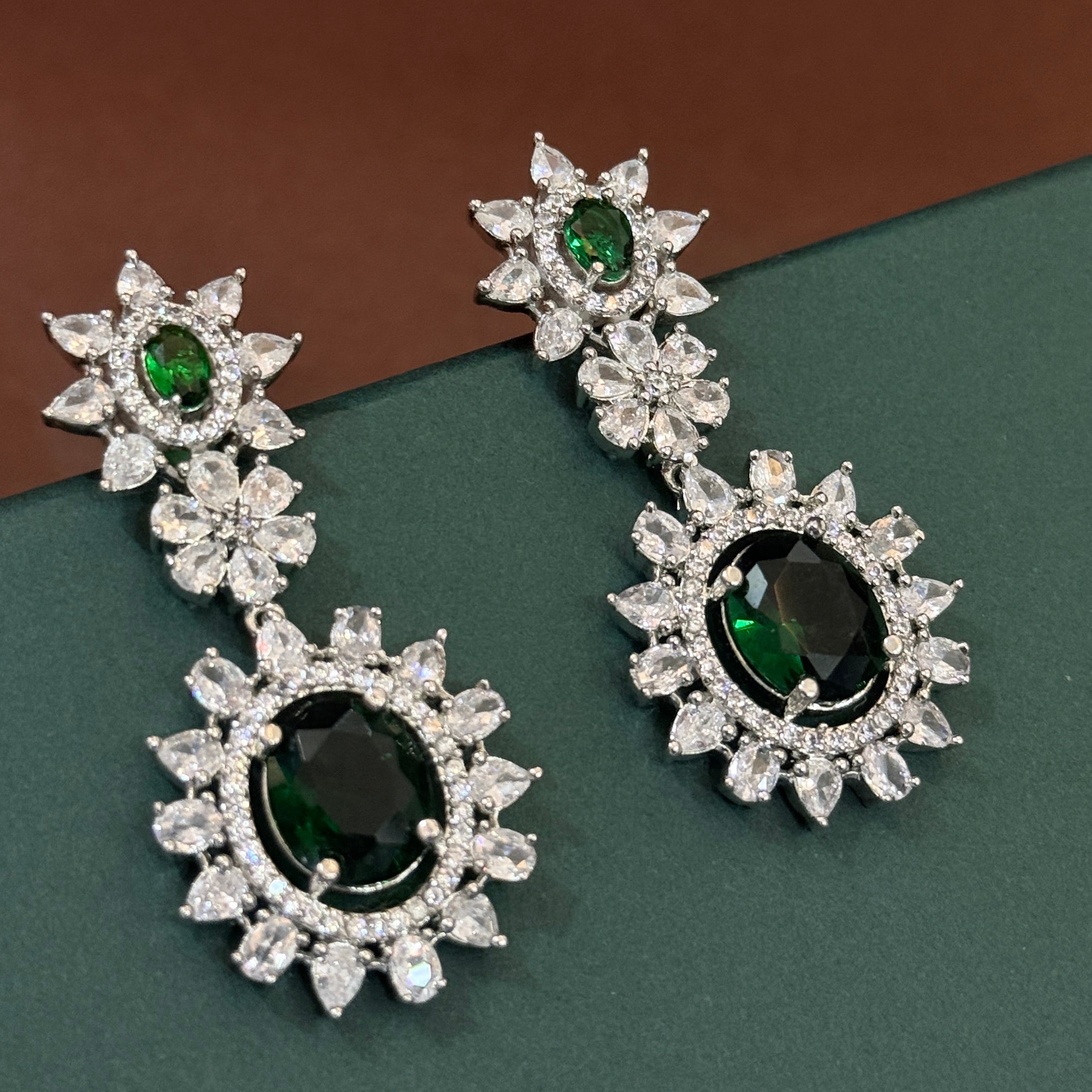 Royal Emerald Green American Diamond Necklace Set