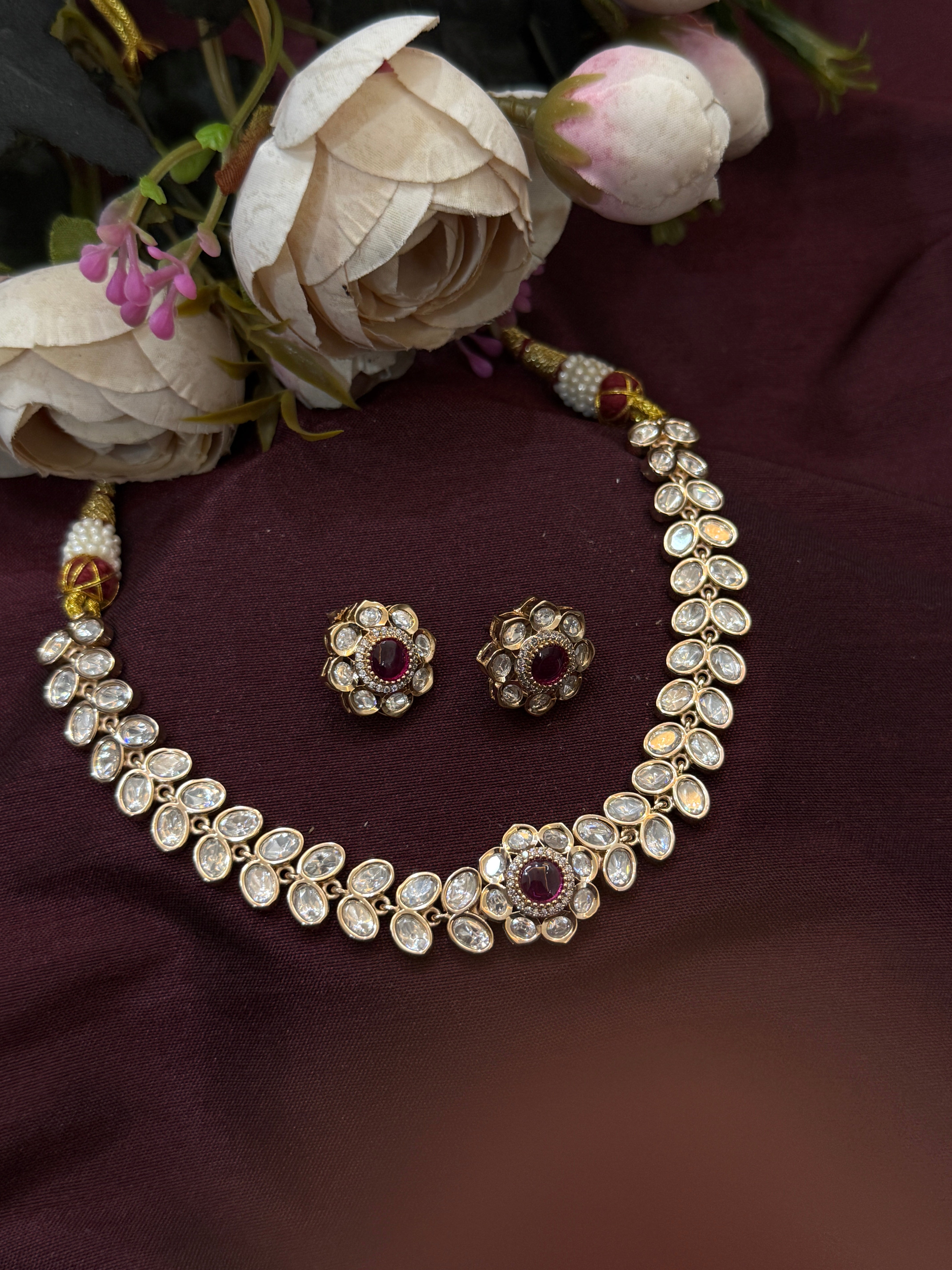 Kundan Necklace Set with Ruby Centerpiece
