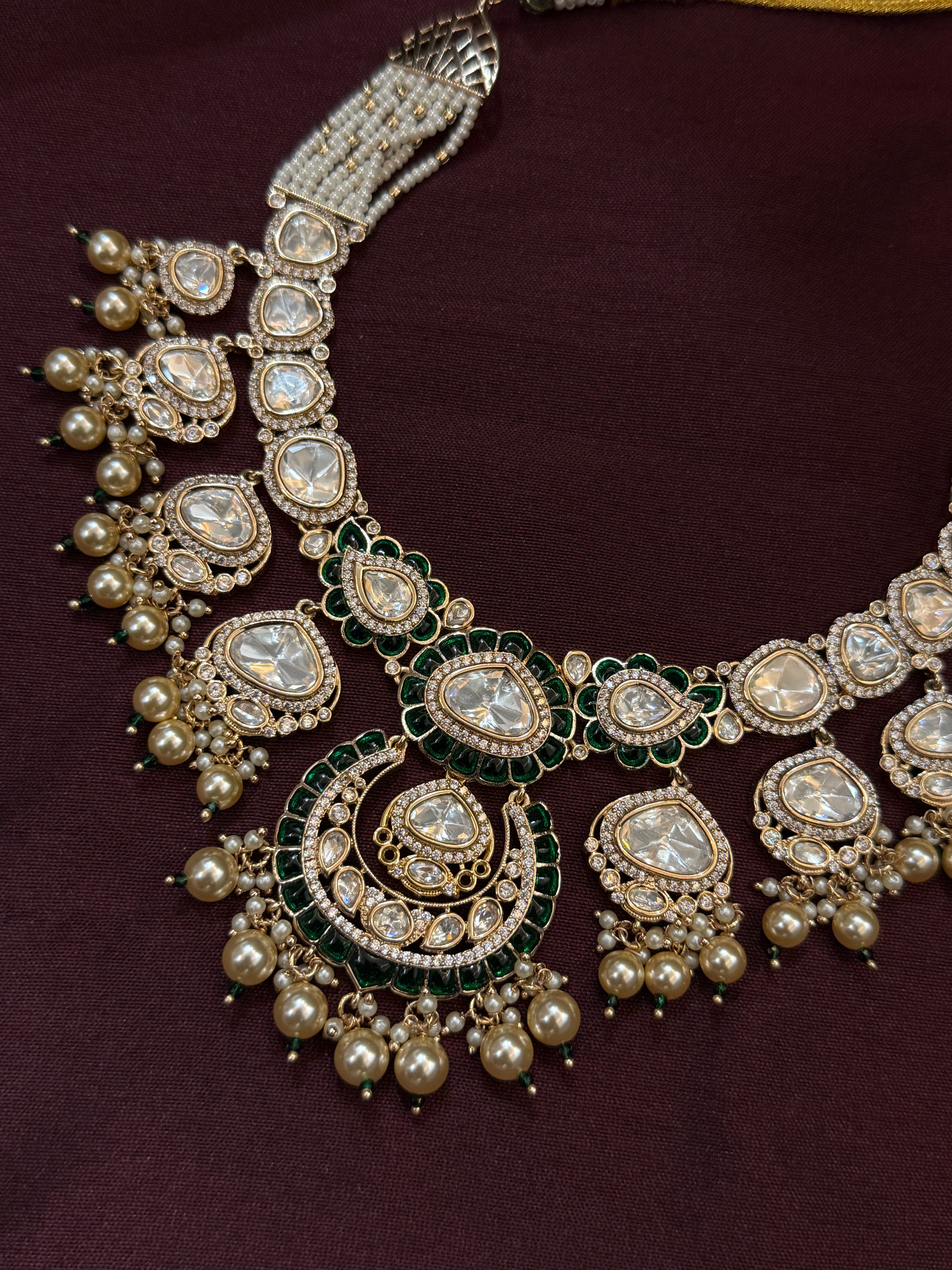 Green Enamel & Pearls |Royal Polki Wedding Necklace