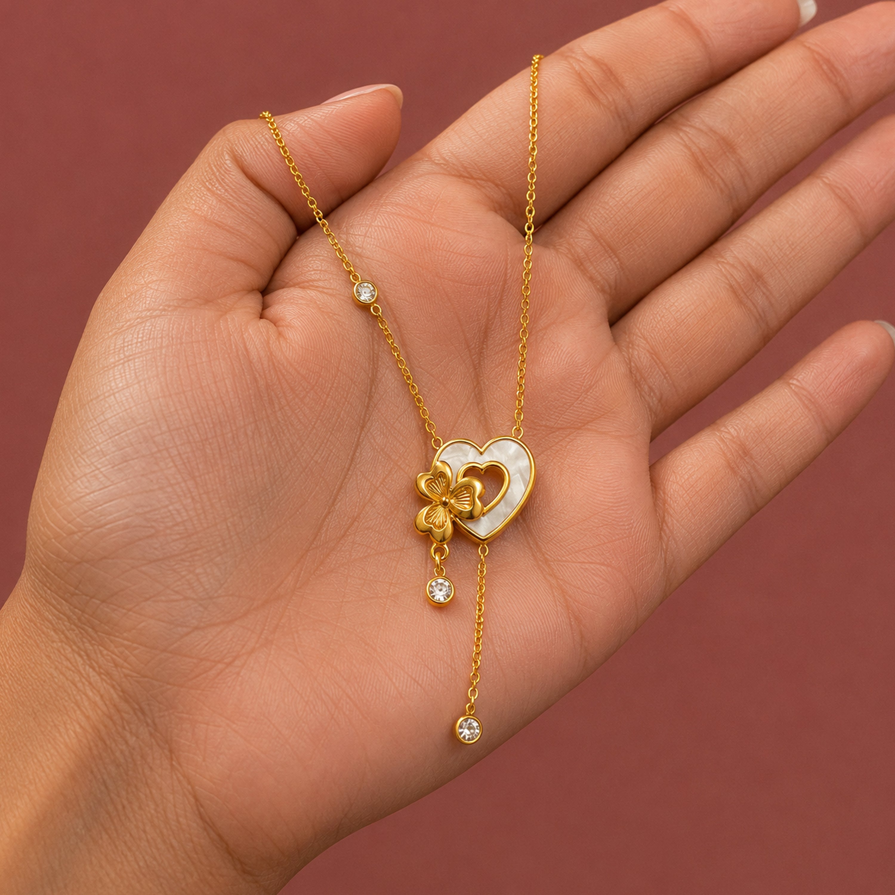 Golden Heart Floral Pendant - Lightweight Office Wear Jewellery