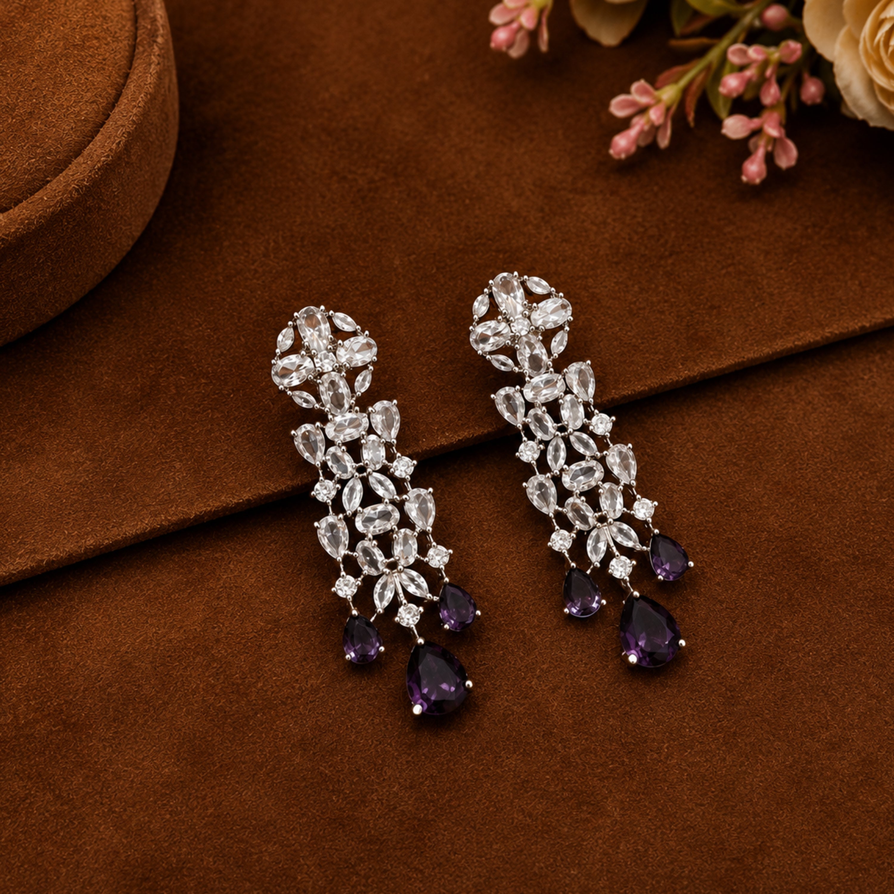 Luxury Purple CZ Diamond Necklace Set