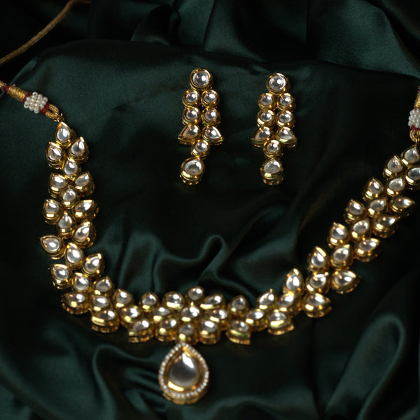 Meenakari Kundan Petal Design Necklace Set - Mivanaa
