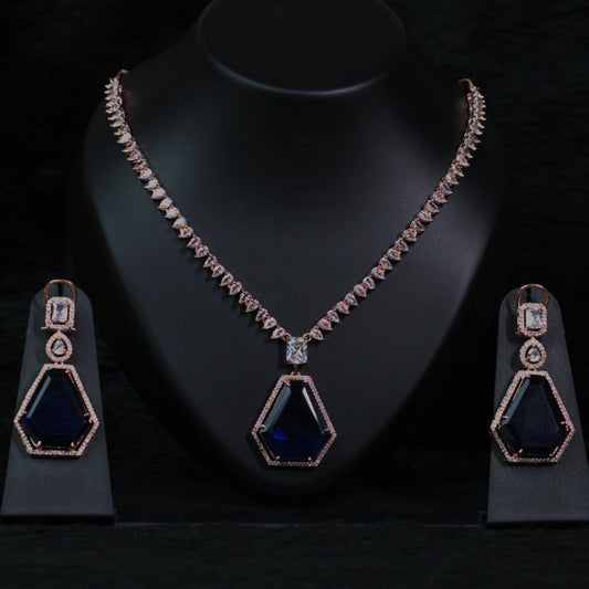 Rose Gold Purple CZ stone necklace set - Mivanaa