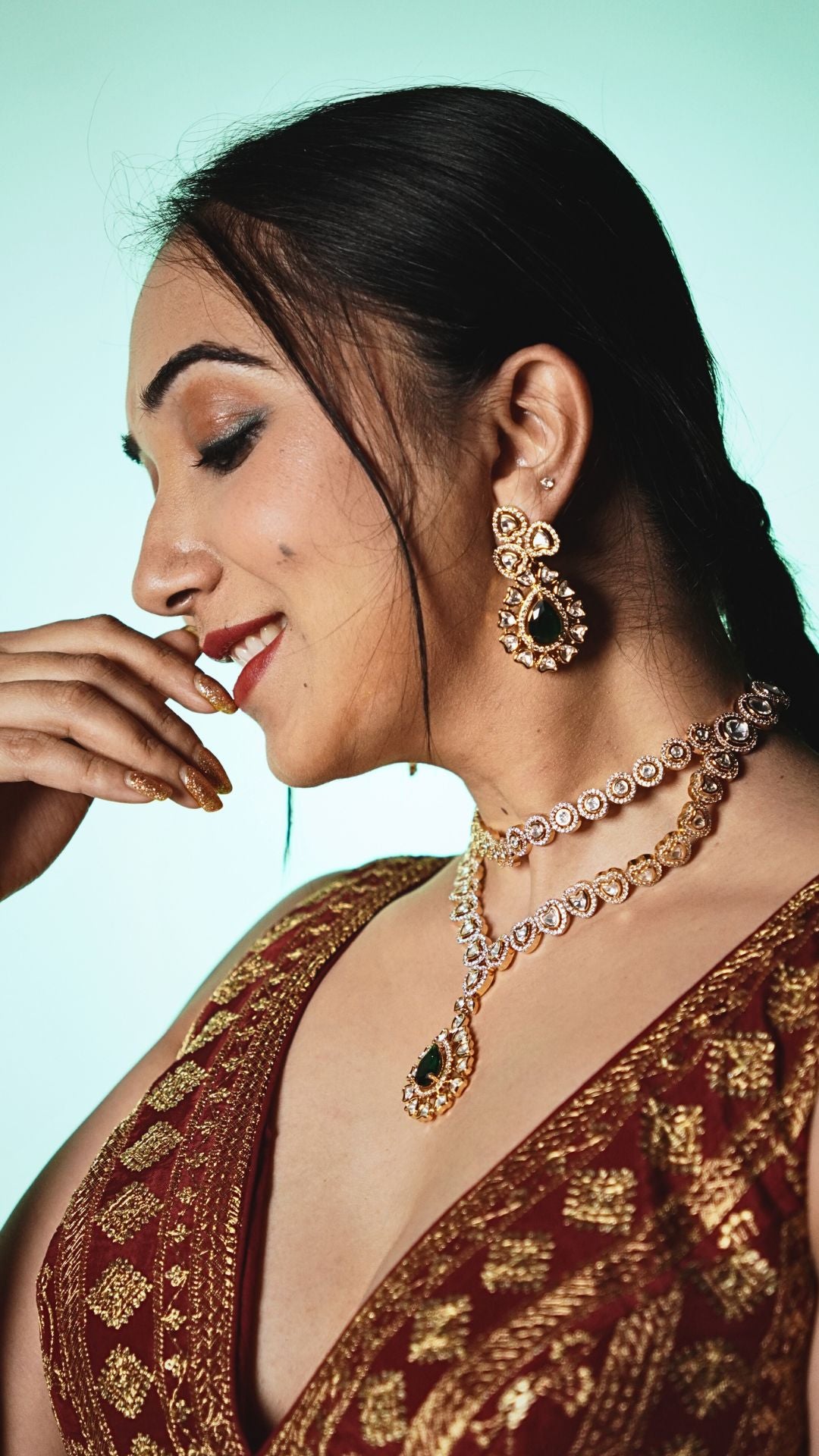 Green Emerald Moissanite Necklace Set-Mivanaa