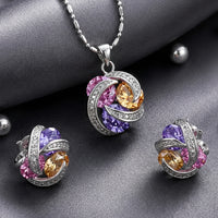 Elegant Multicolor Crystal 2 piece pendant set + Free Ring