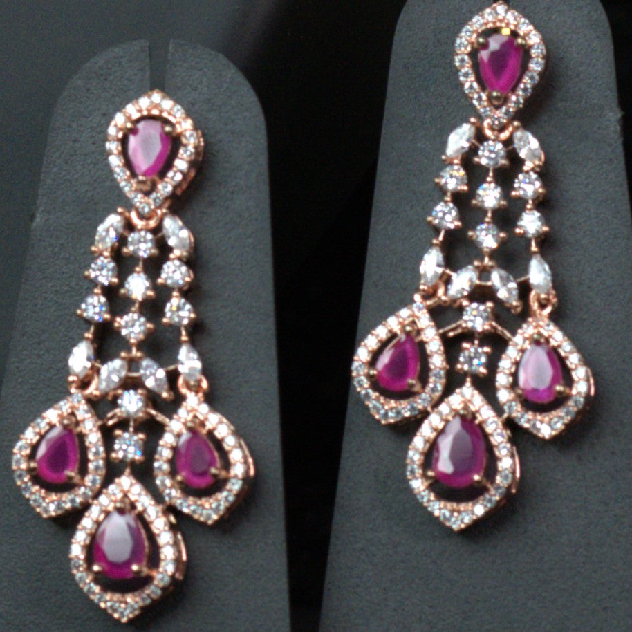 Gracy Ruby Rose gold CZ Designer Necklace Set-Mivanaa