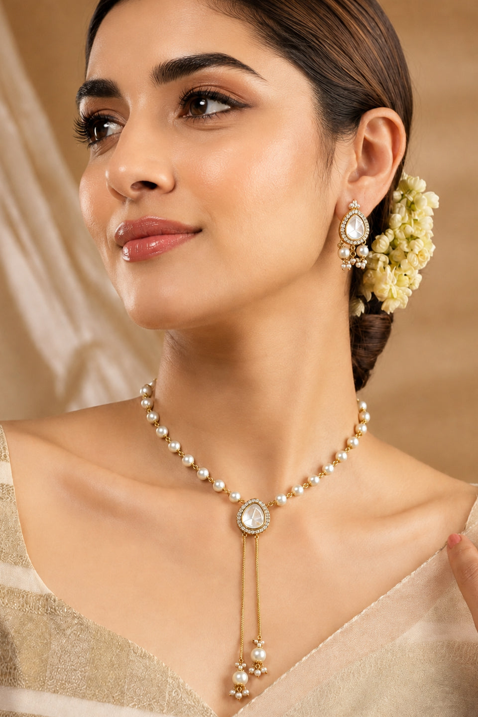 Elegant Kundan Pearl  Set – Necklace & Earrings