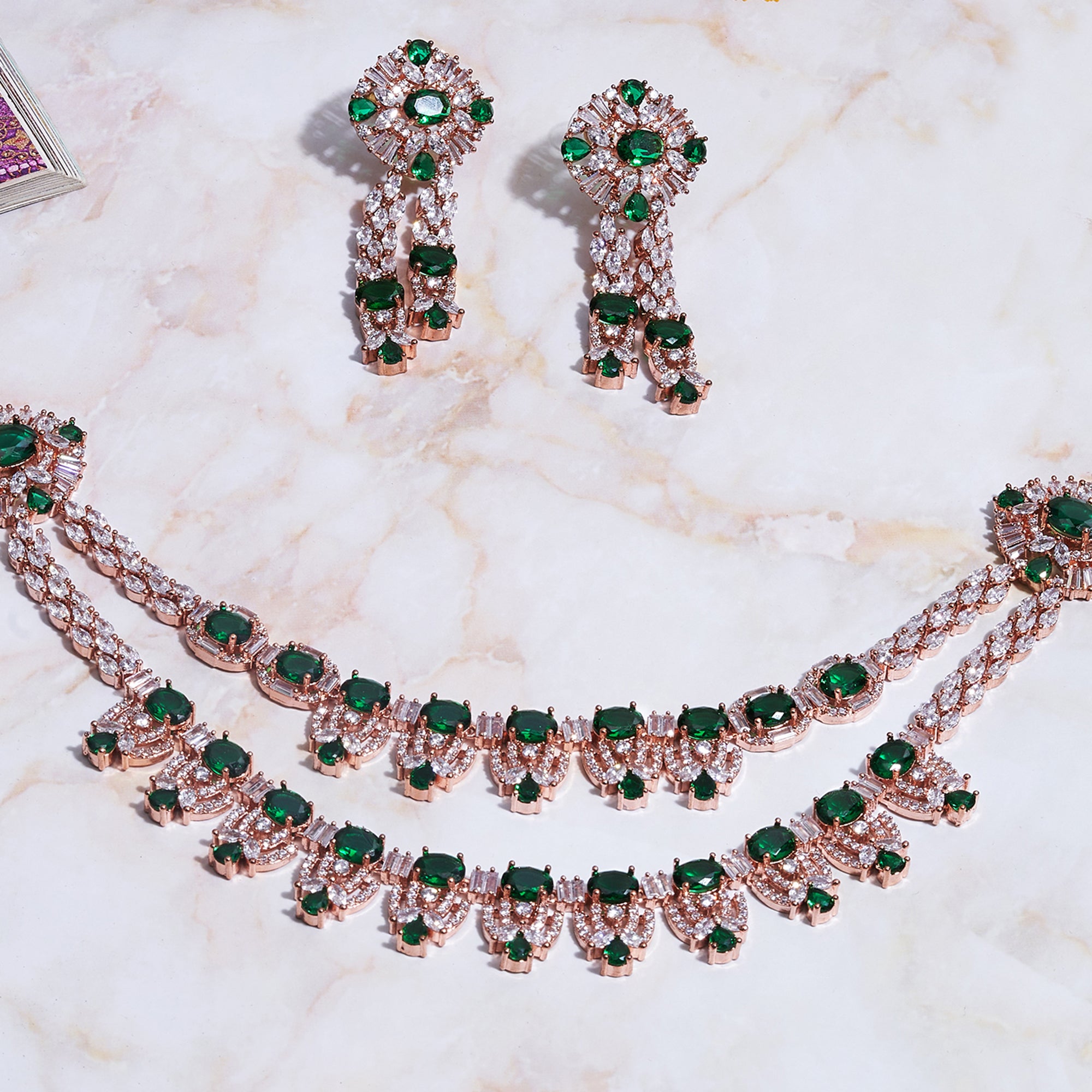 Rose Gold  Green Jewelry Set-Mivanaa
