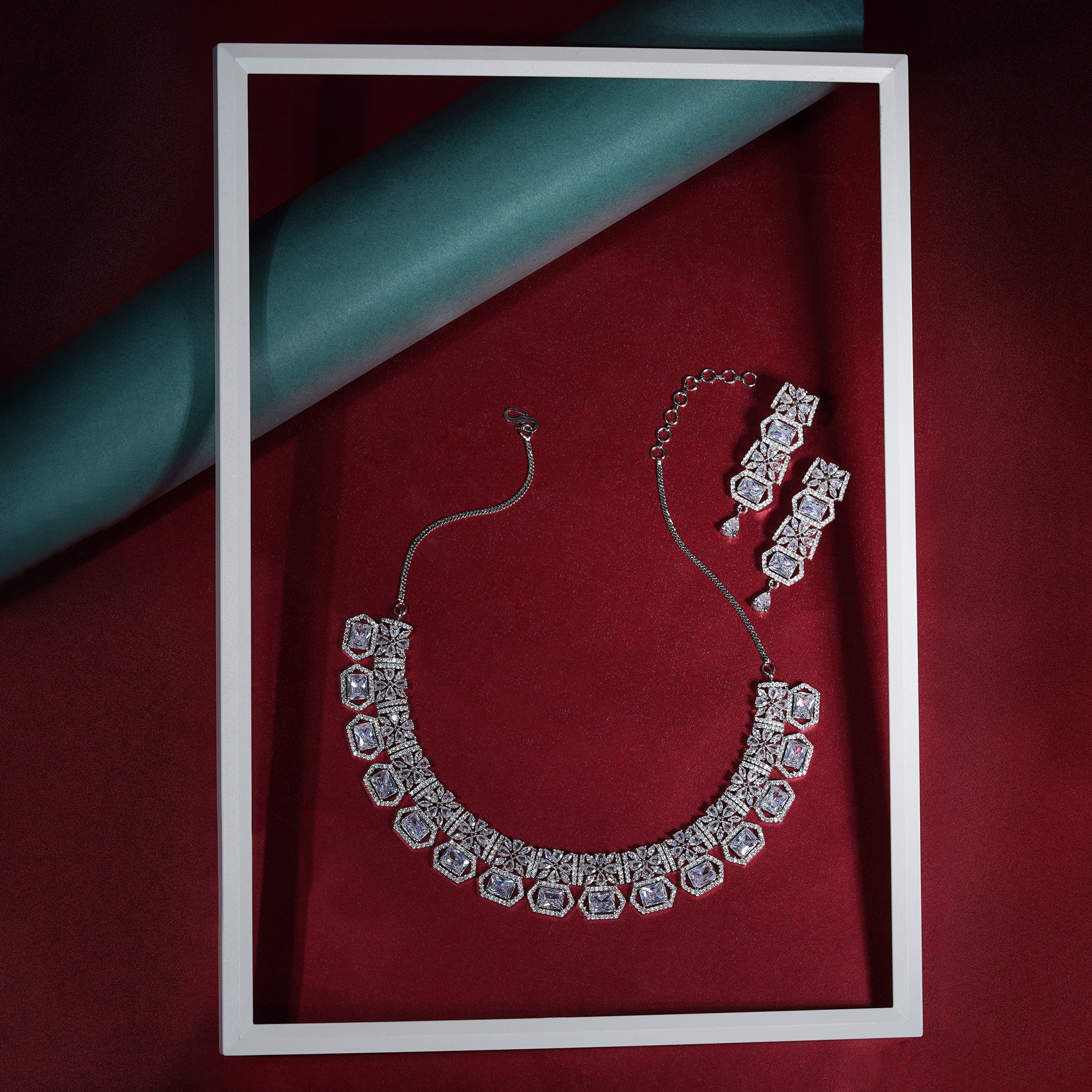 American Diamond Bollywood Style Necklace Set-Mivanaa