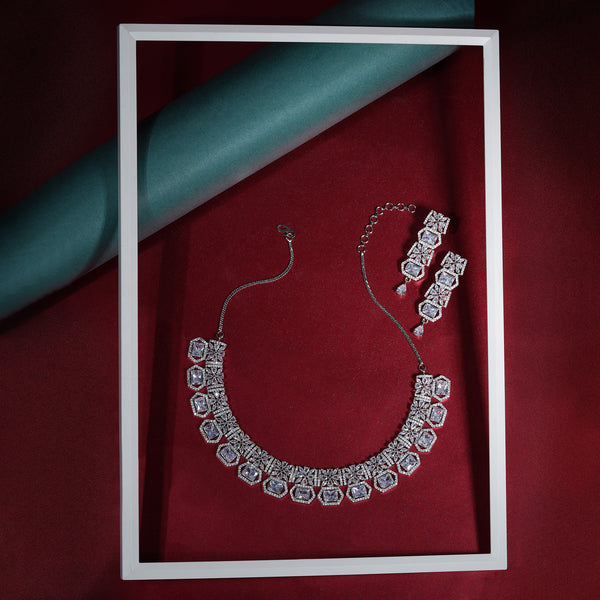 American Diamond Bollywood Style Necklace Set - Mivanaa