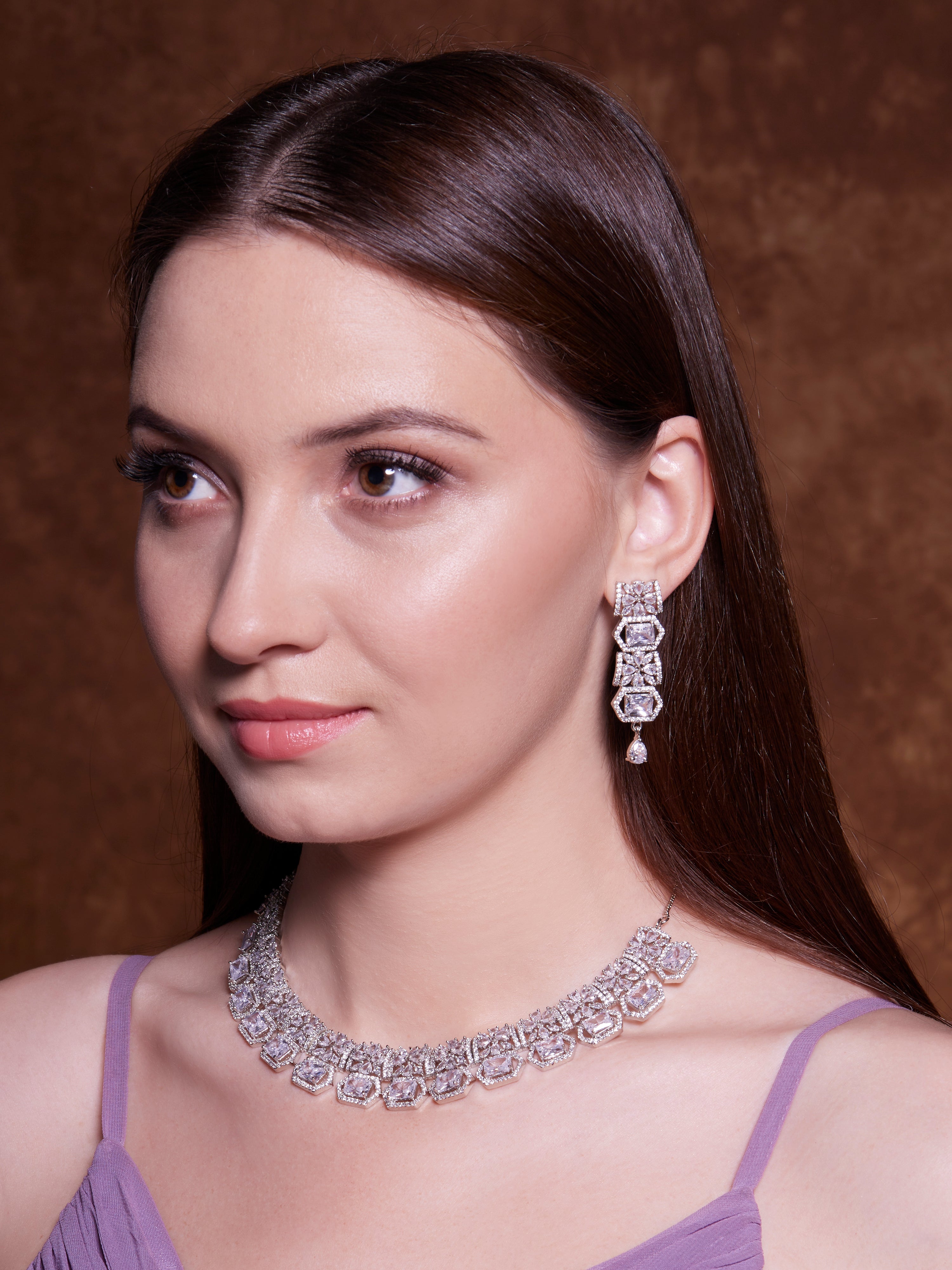 American Diamond Bollywood Style Necklace Set-Mivanaa