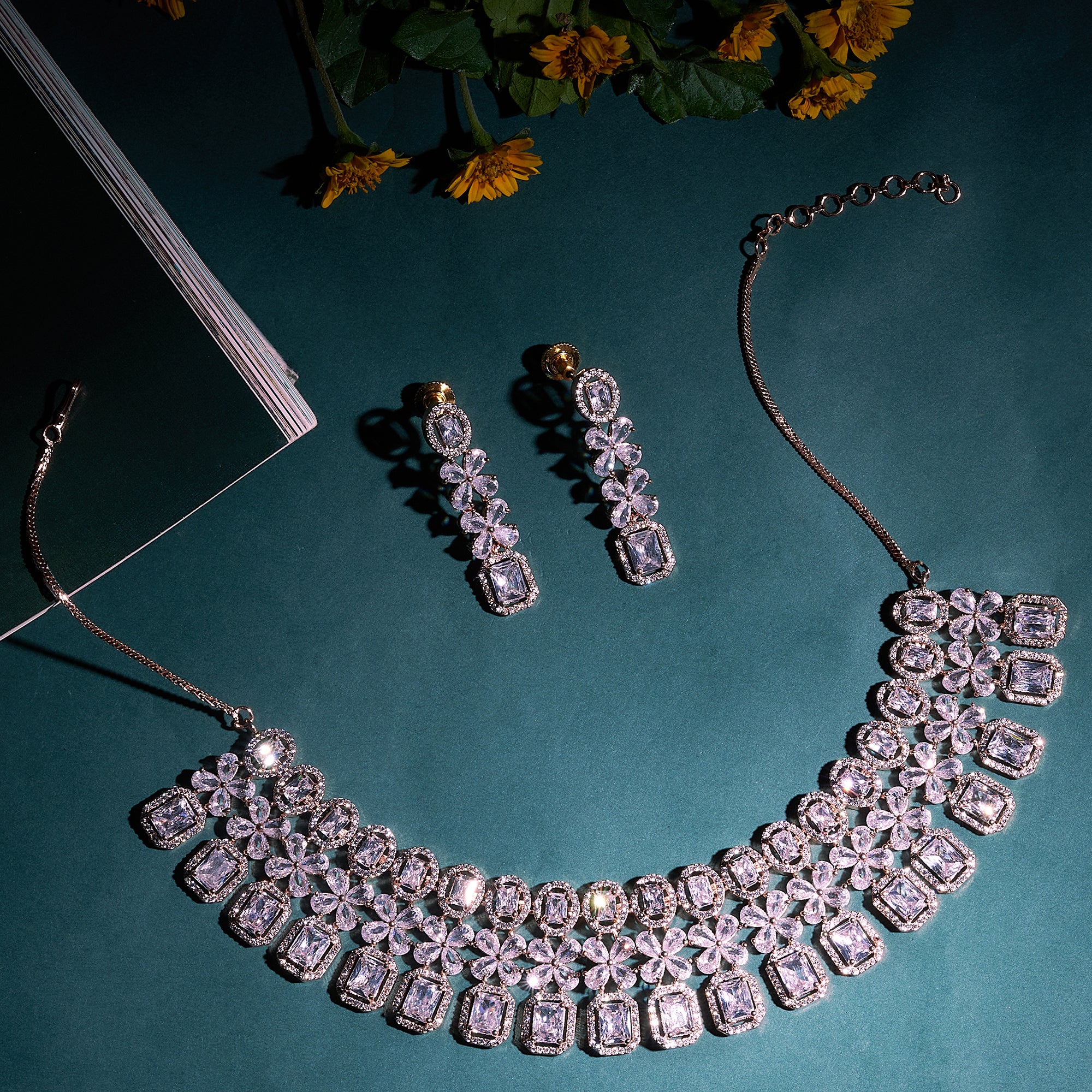 Rose Gold Zircon stone wedding & party wear Set-Mivanaa