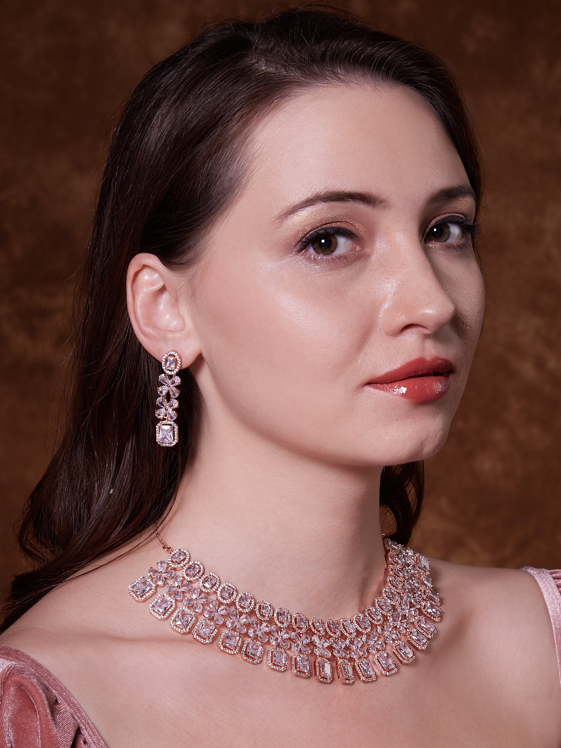 Rose Gold Zircon stone wedding & party wear Set - Mivanaa