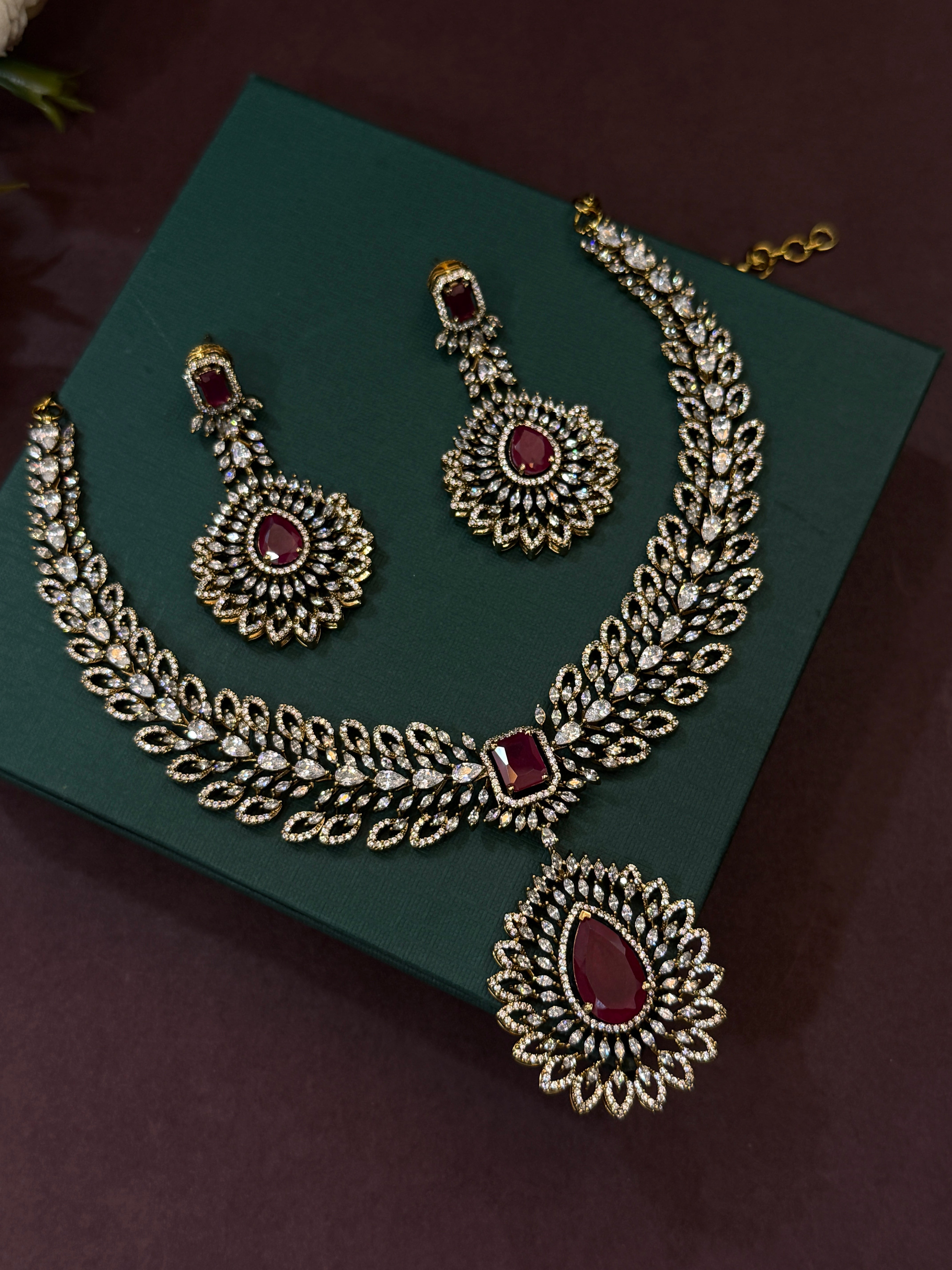 Victorian Ruby Kundan Necklace Set