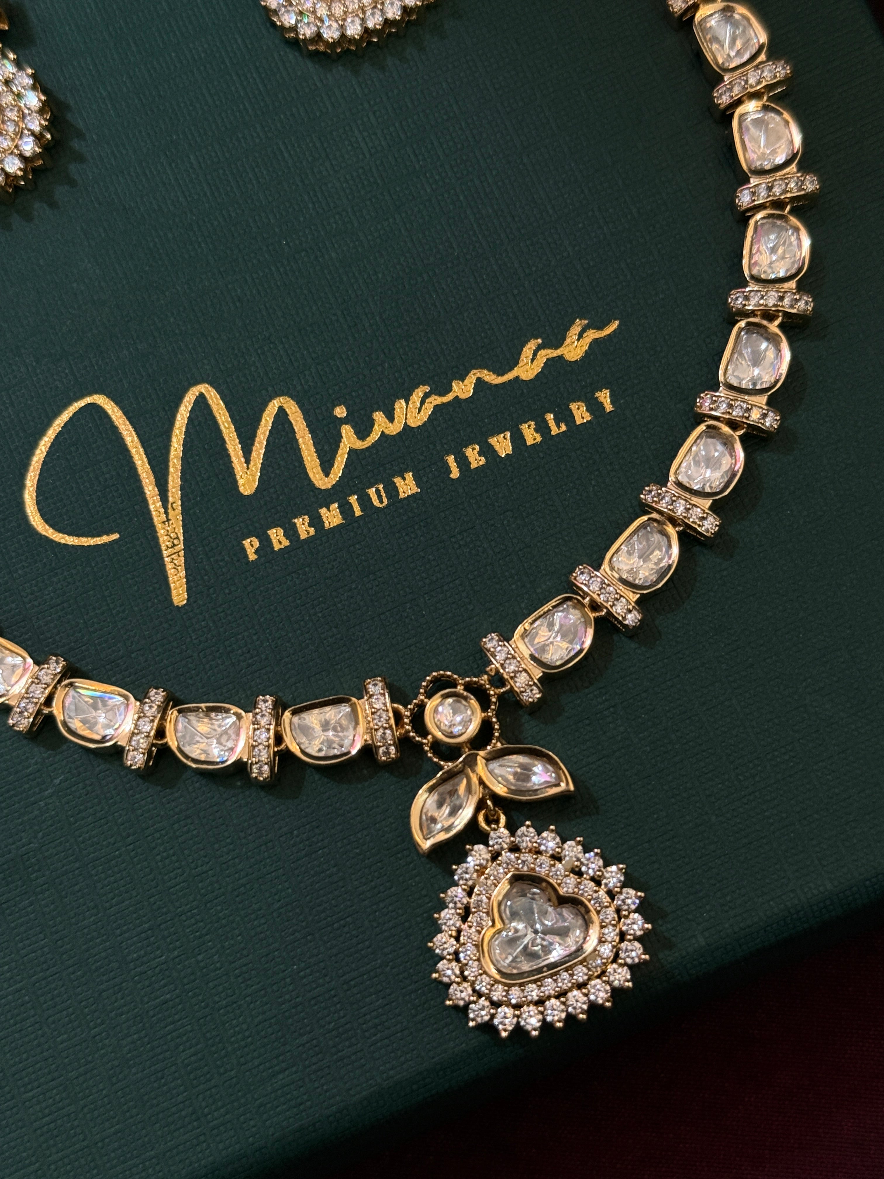 Royal Heart Motif Real Polki Kundan Necklace Set