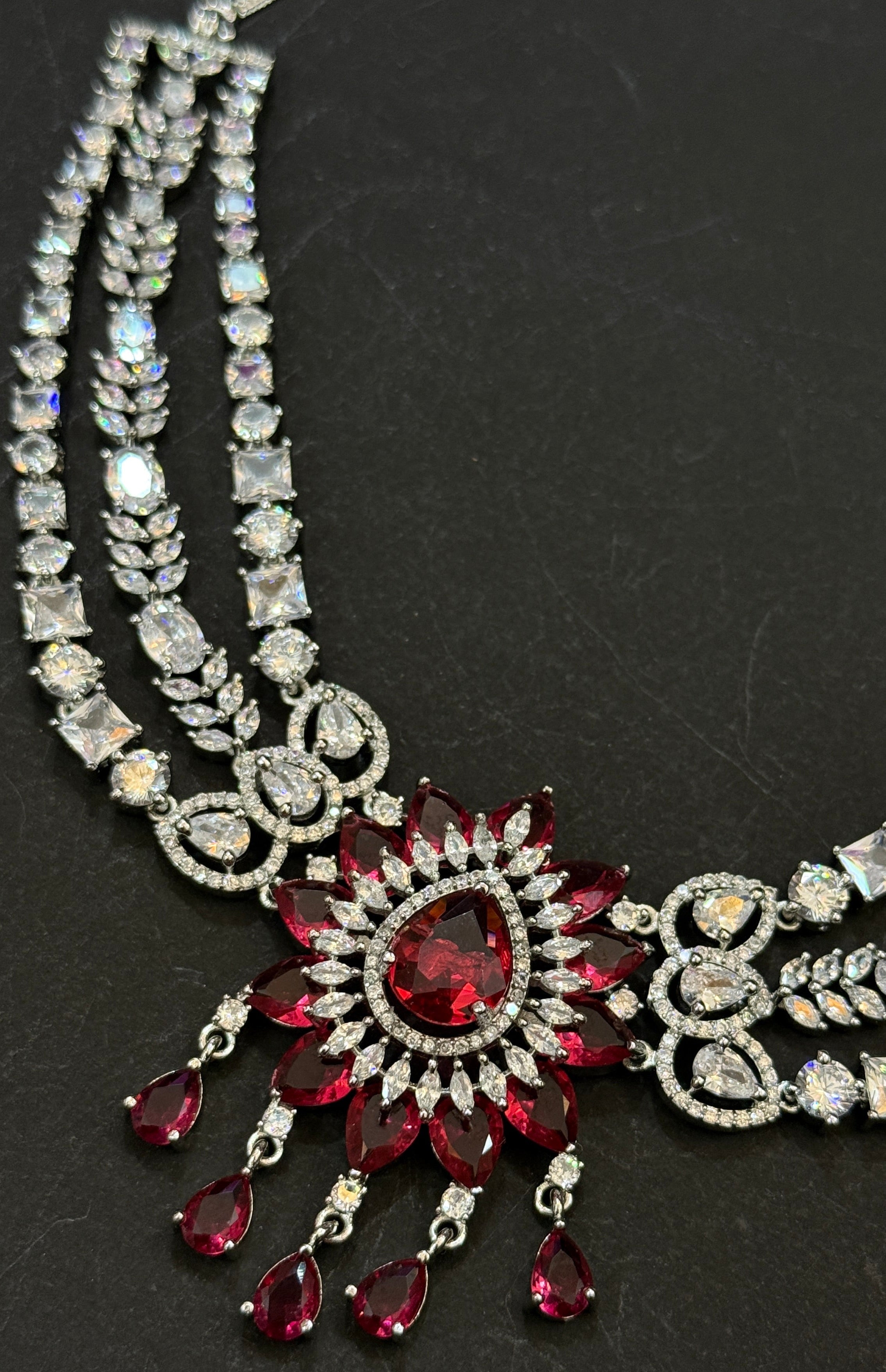 Ruby Red American Diamond Necklace Set
