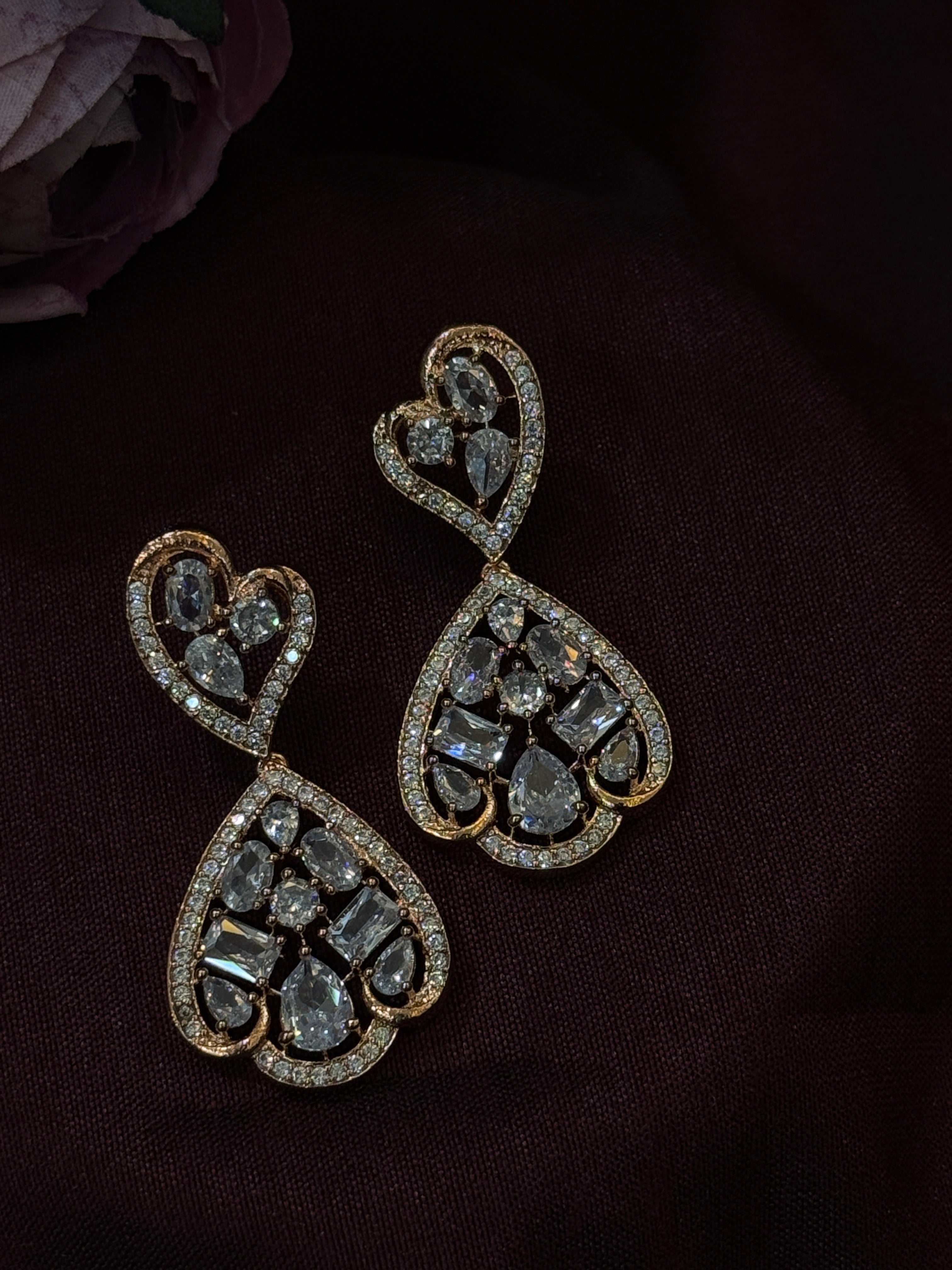 Dual Heart American Diamond Earrings