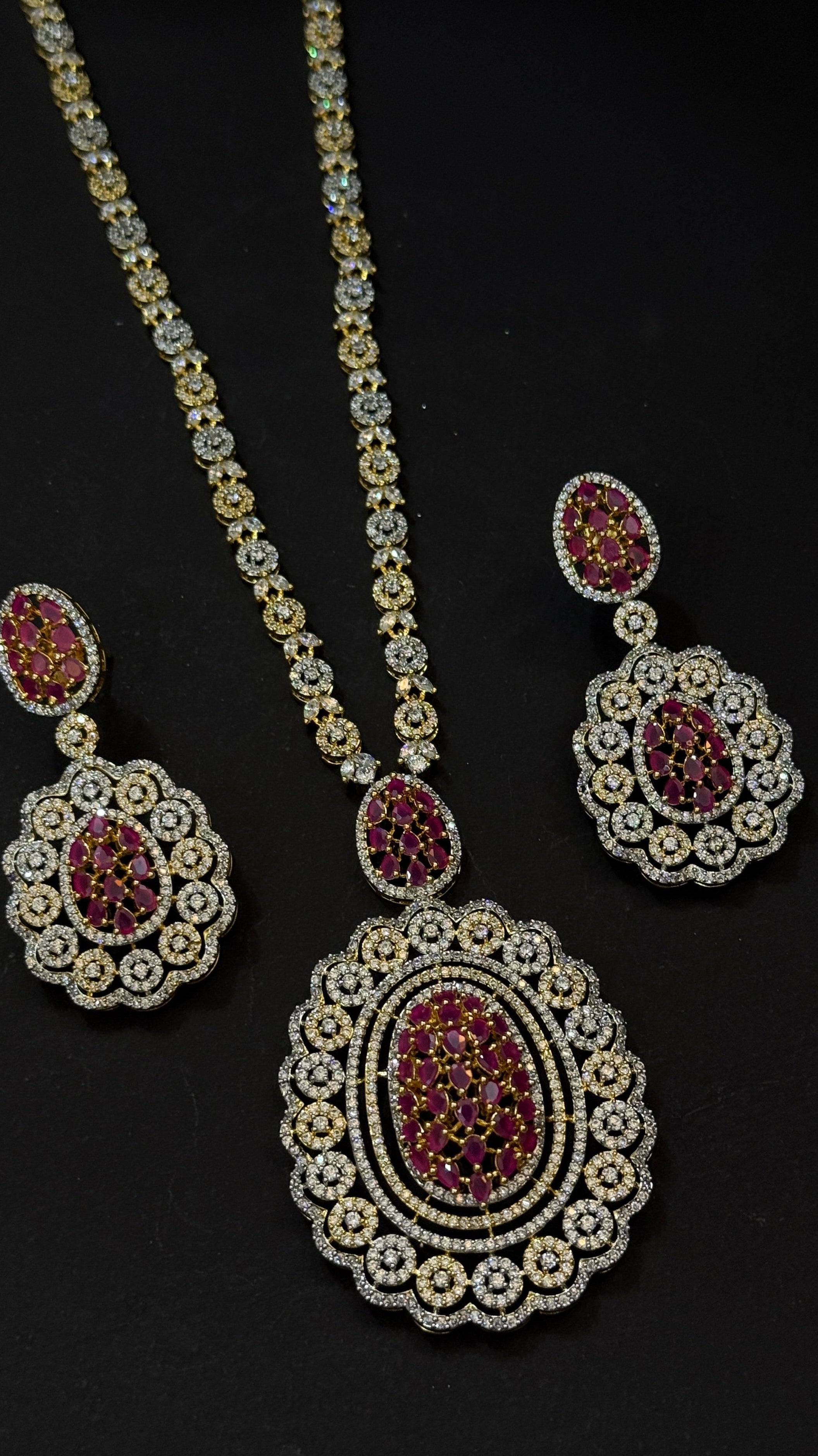 Royal Ruby Oval American Diamond Necklace Set