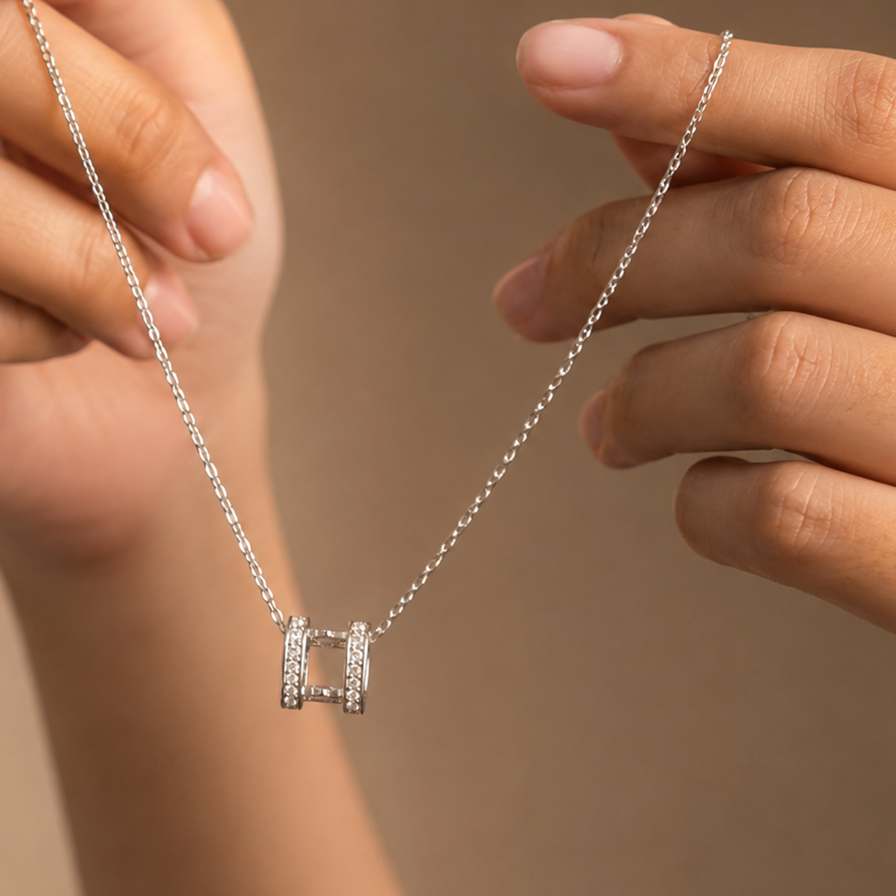 Silver-Tone Square Pendant- Lightweight Office Wear Jewellery
