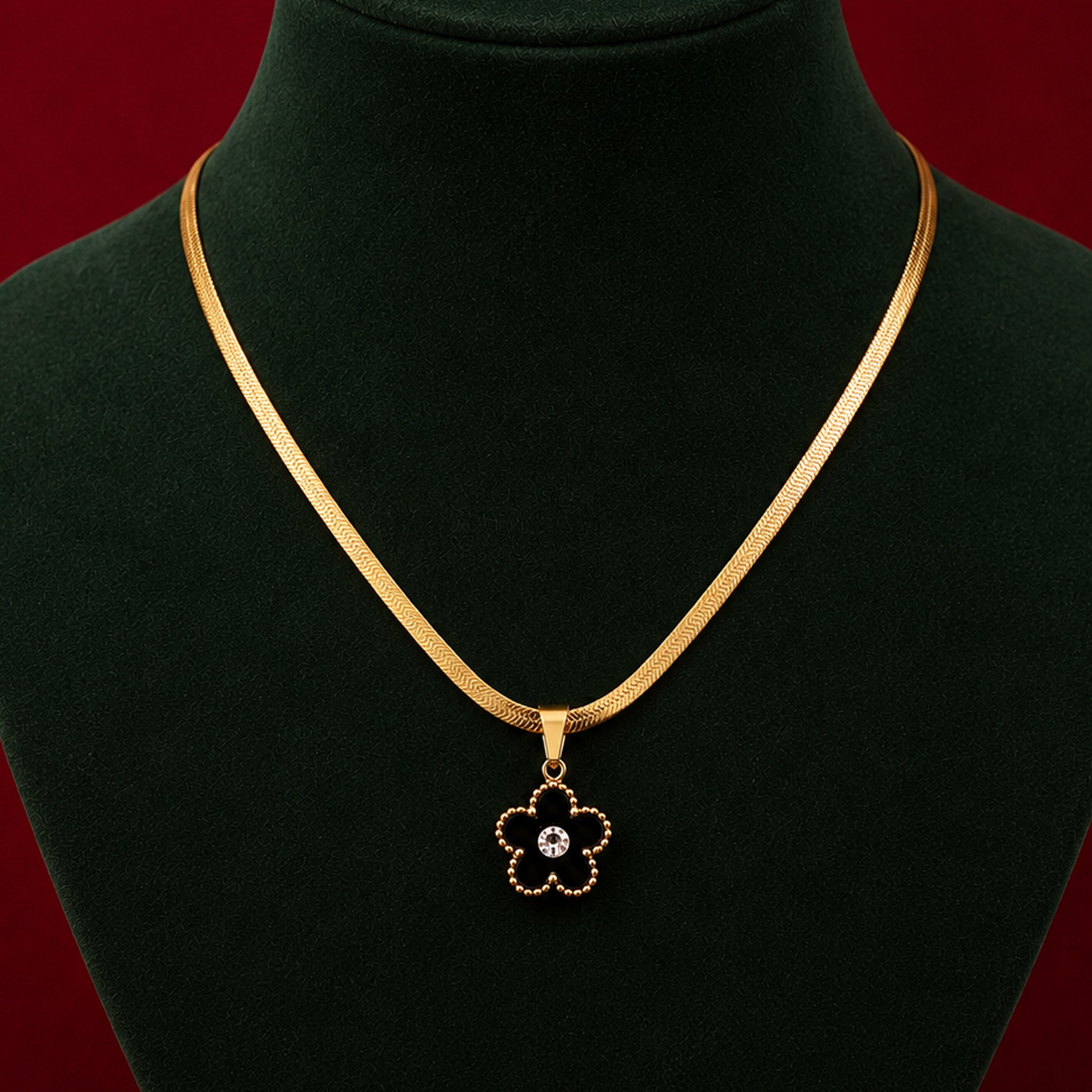 Gold-tone Black Flower Pendant-Lightweight Office Wear Jewellery