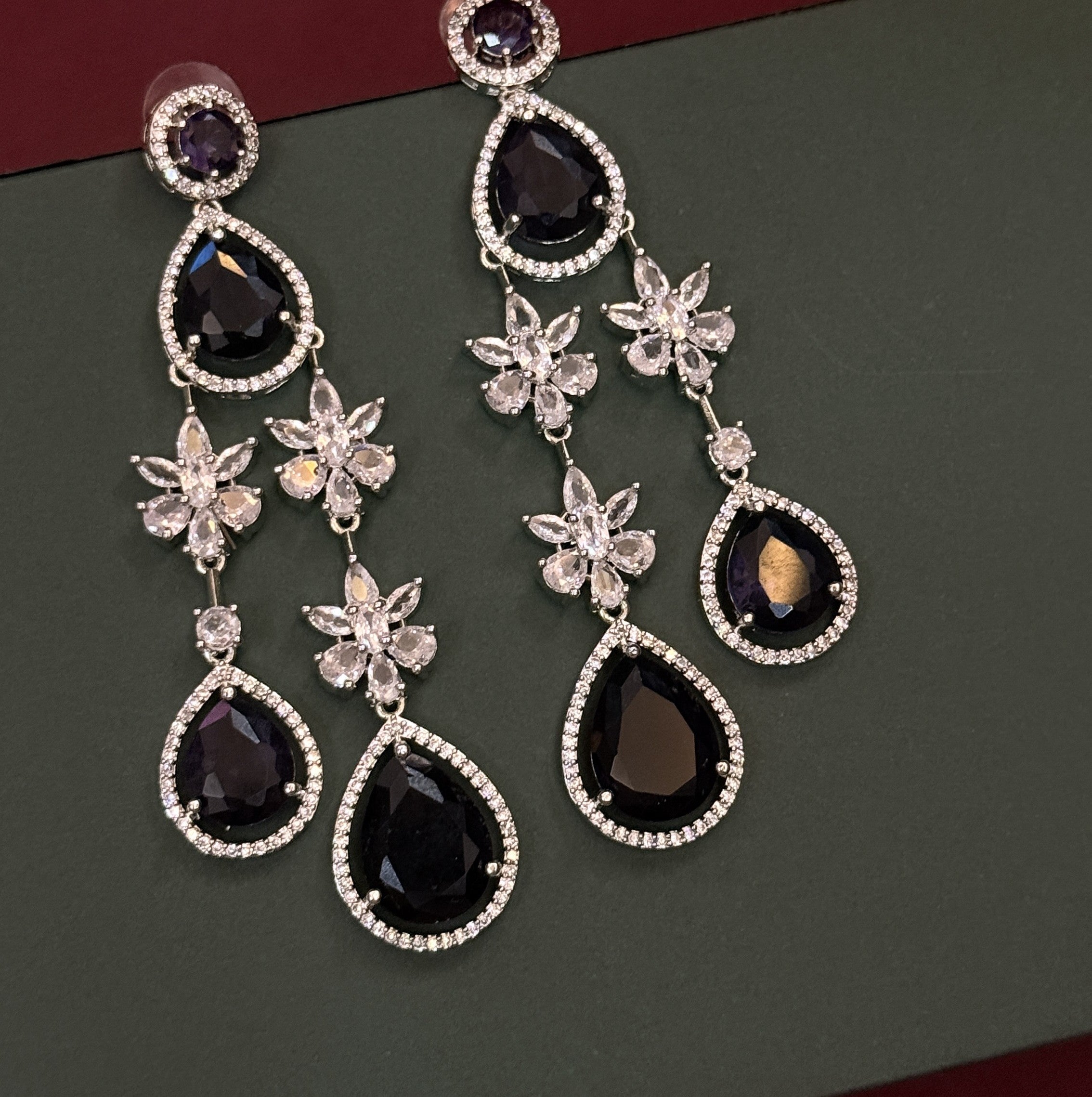 Lavender Teardrop American Diamond Statement Jewelry Set for Women