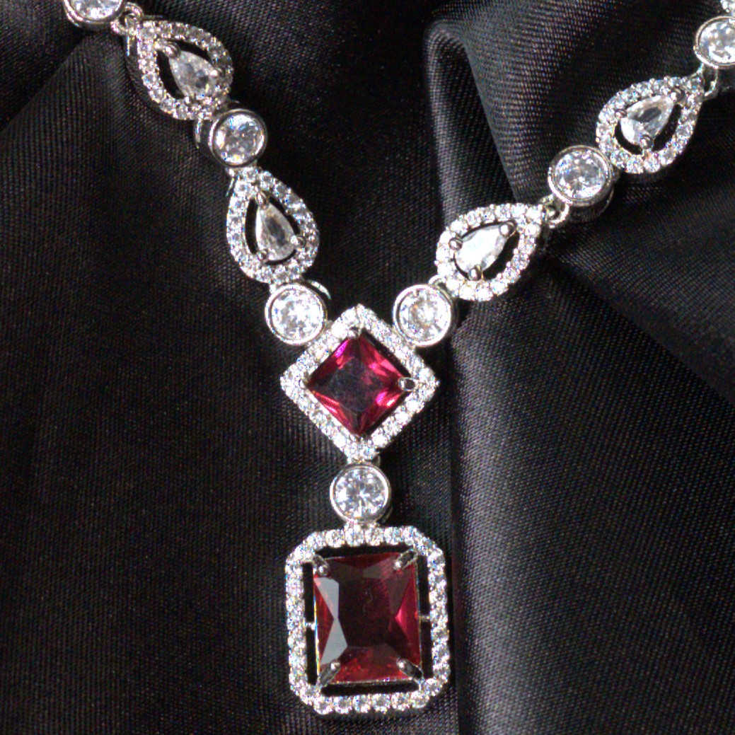 Ruby Ameriacn Diamond necklace Earrings set - Mivanaa