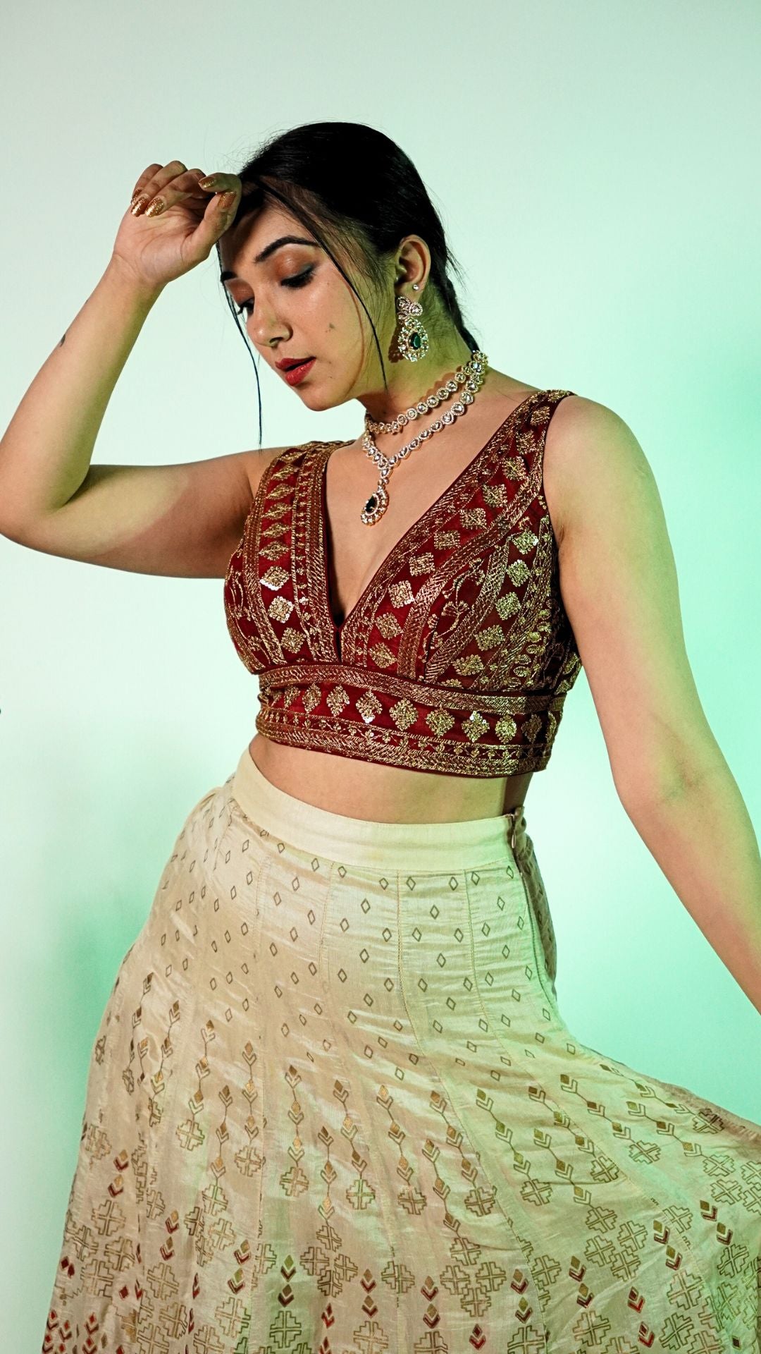 Green Emerald Moissanite Necklace Set-Mivanaa