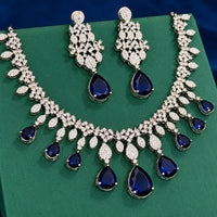 Blue American Diamond Zirconia Necklace Set