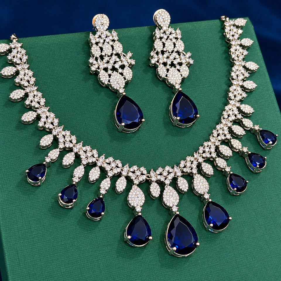 Blue American Diamond Zirconia Necklace Set