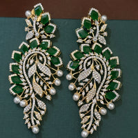 Emerald Green Leaf  American Diamond Earrings