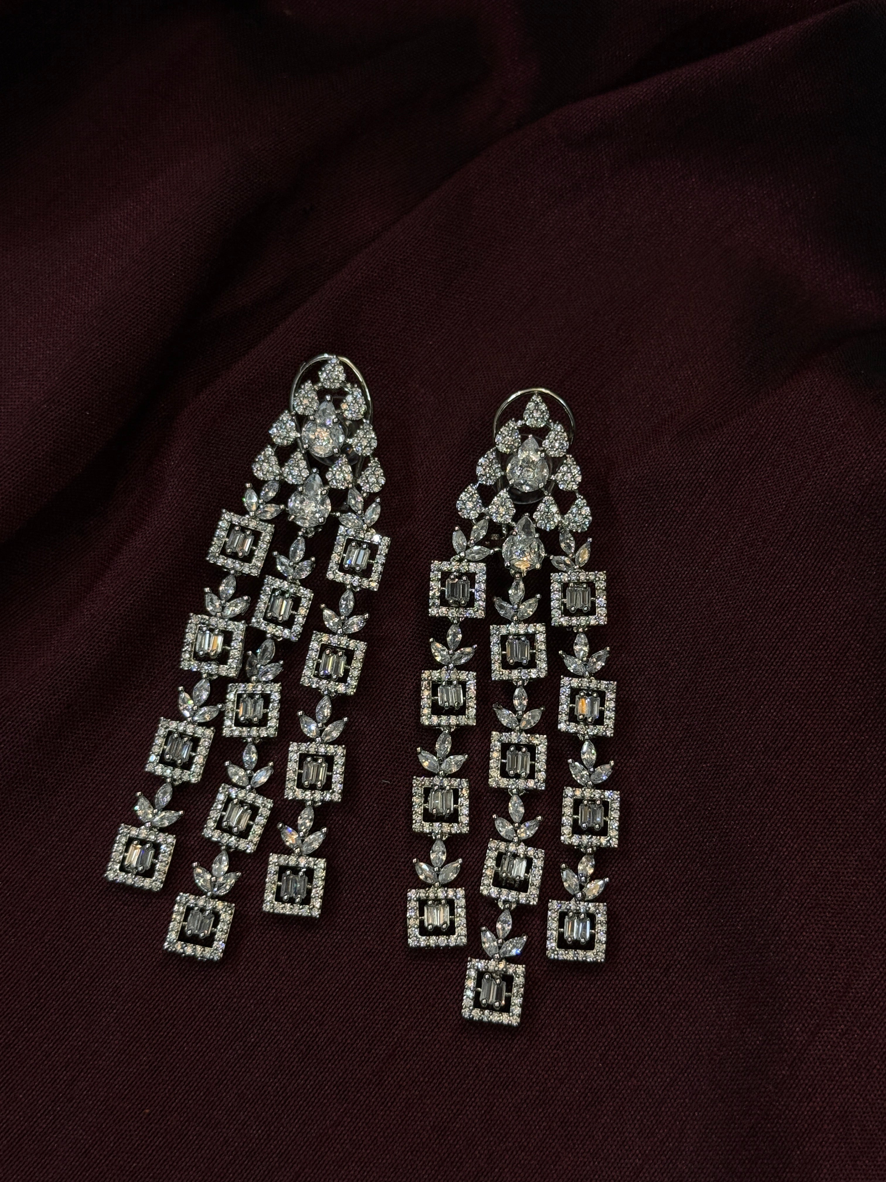 Glamorous CZ Stone Long Dangling Earrings