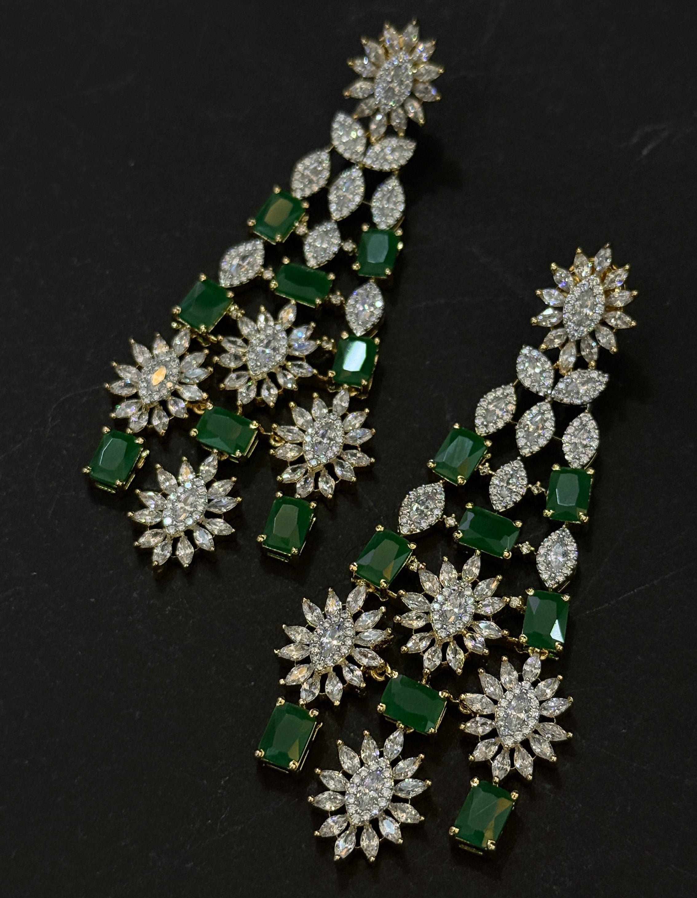 Emerald Green American Diamond Earrings