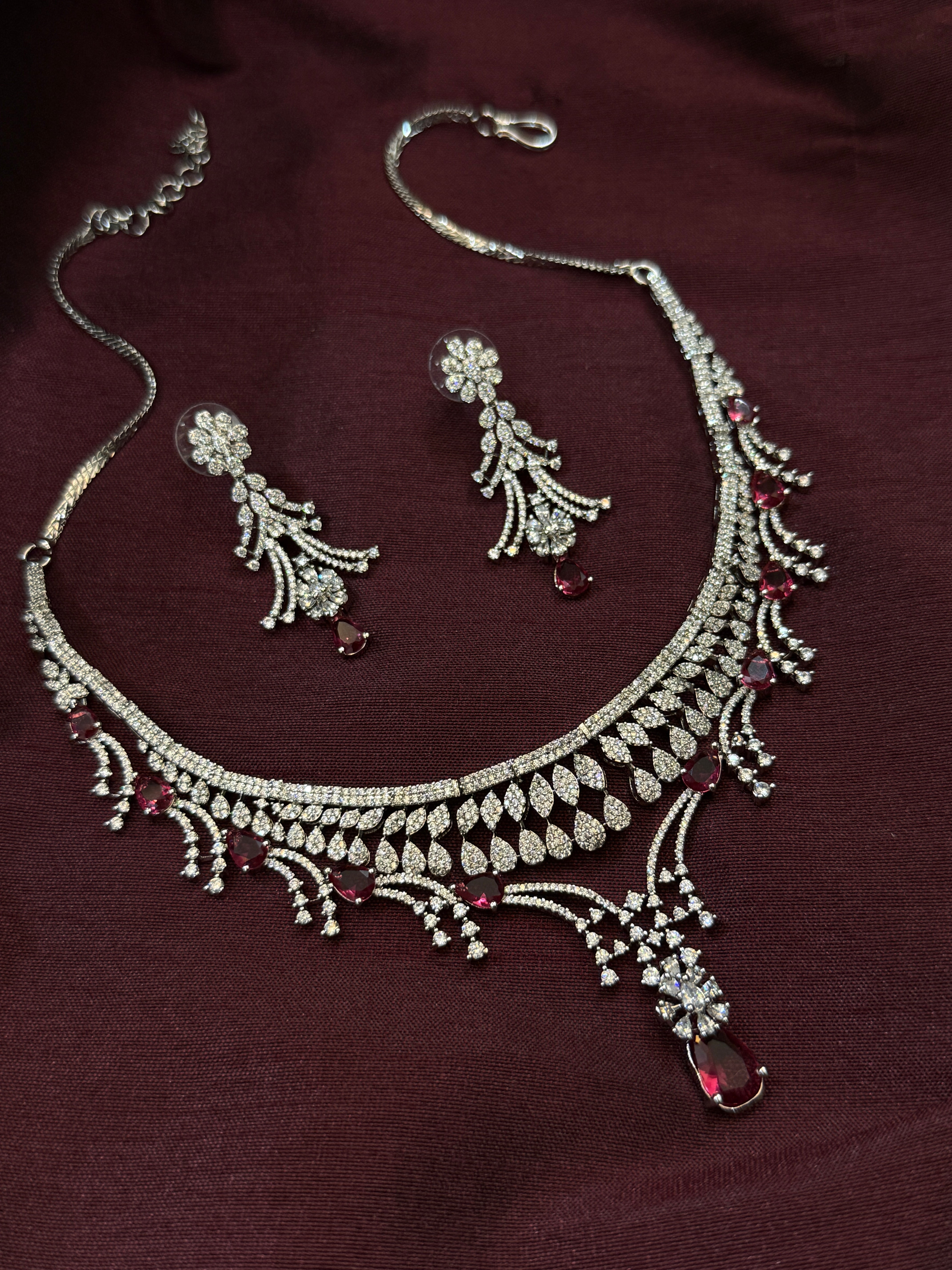 Ruby Grace American Diamond Necklace & Earrings Set