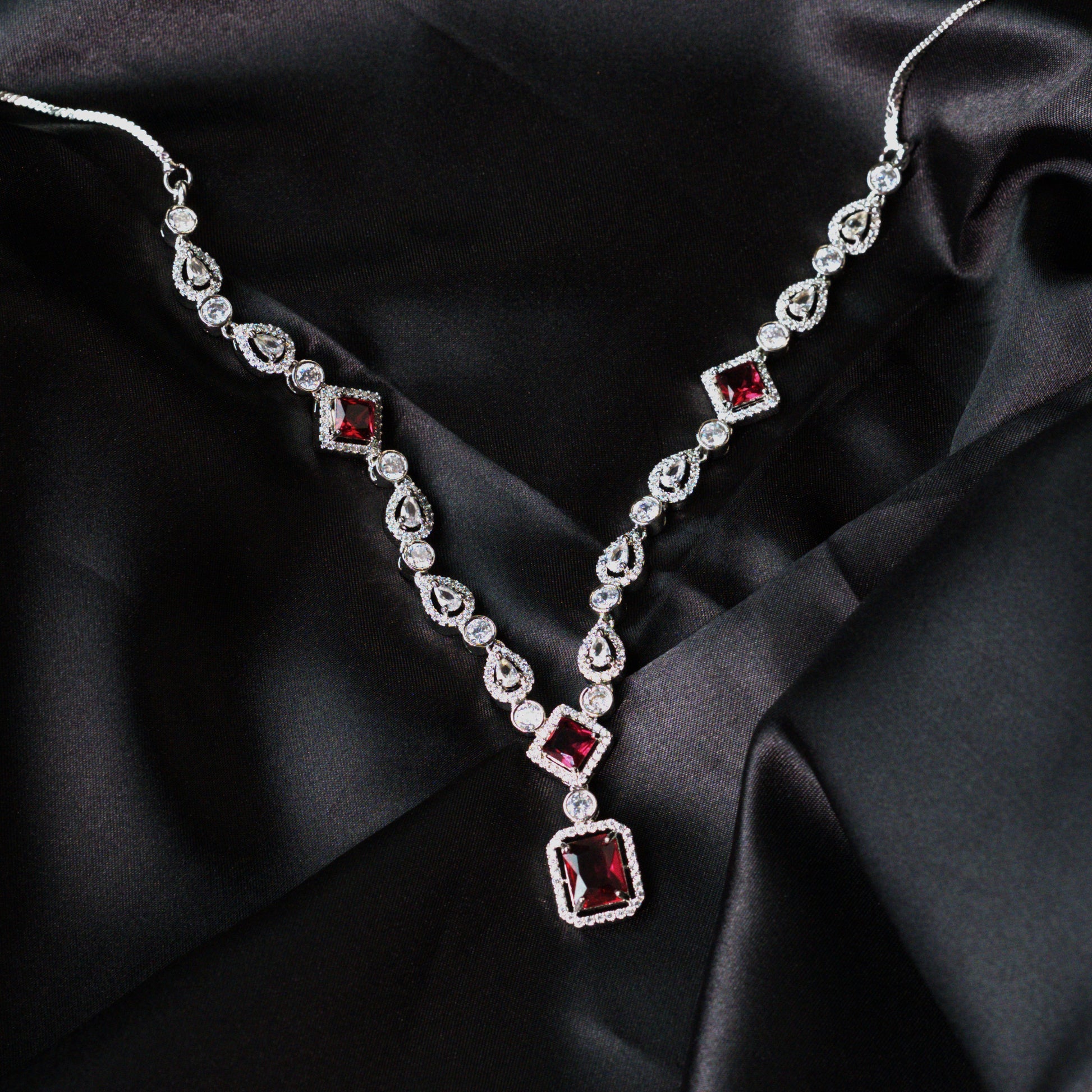 Ruby Ameriacn Diamond necklace Earrings set - Mivanaa