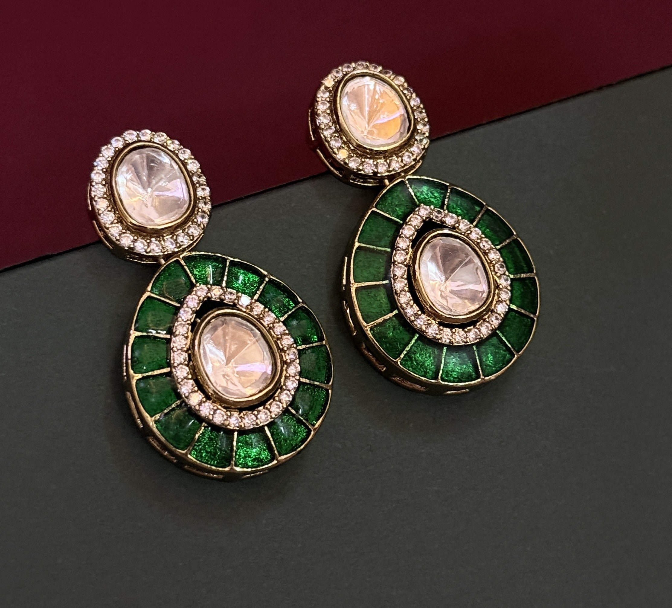 Traditional Kundan Necklace Set with Green Stones for Women