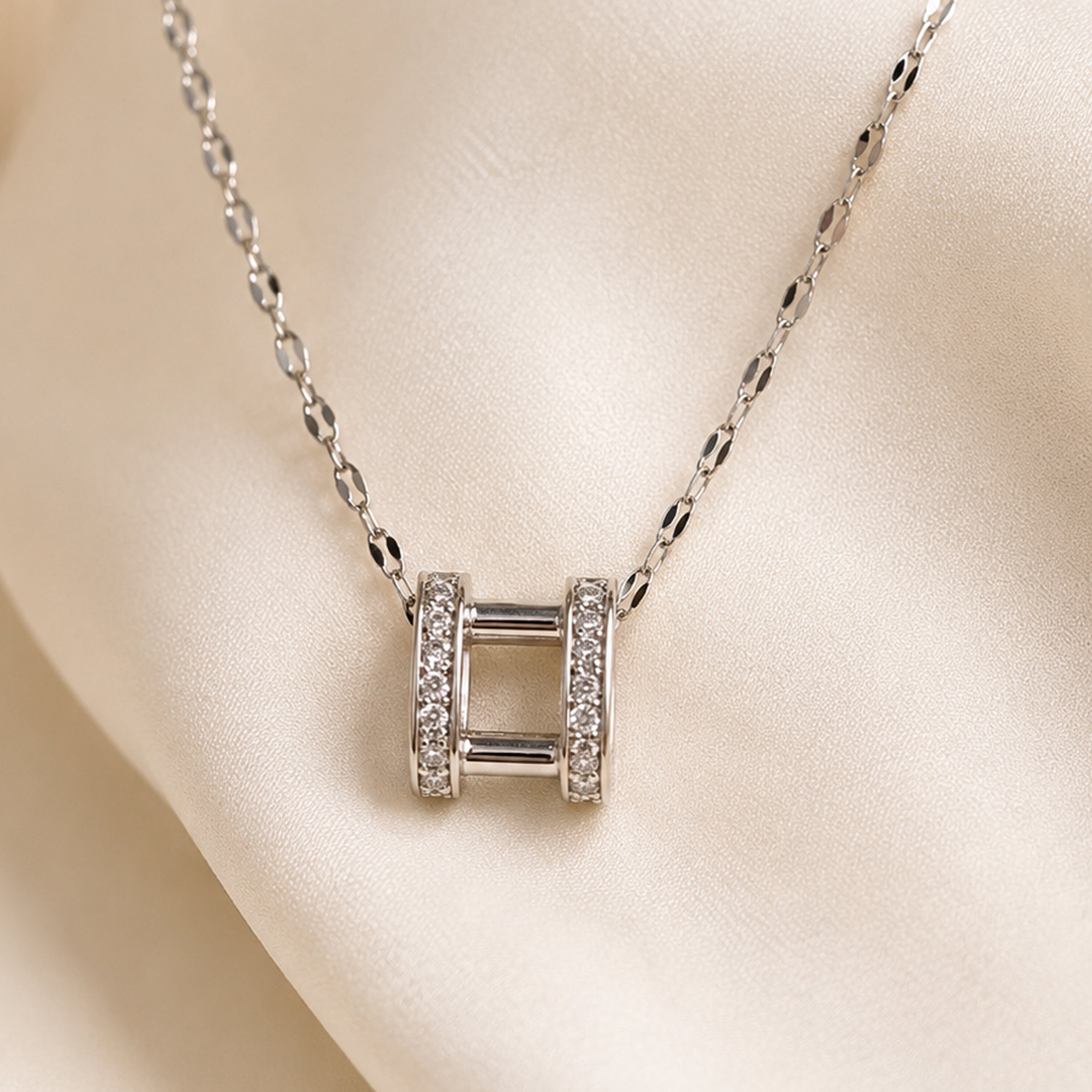Silver-Tone Square Pendant- Lightweight Office Wear Jewellery